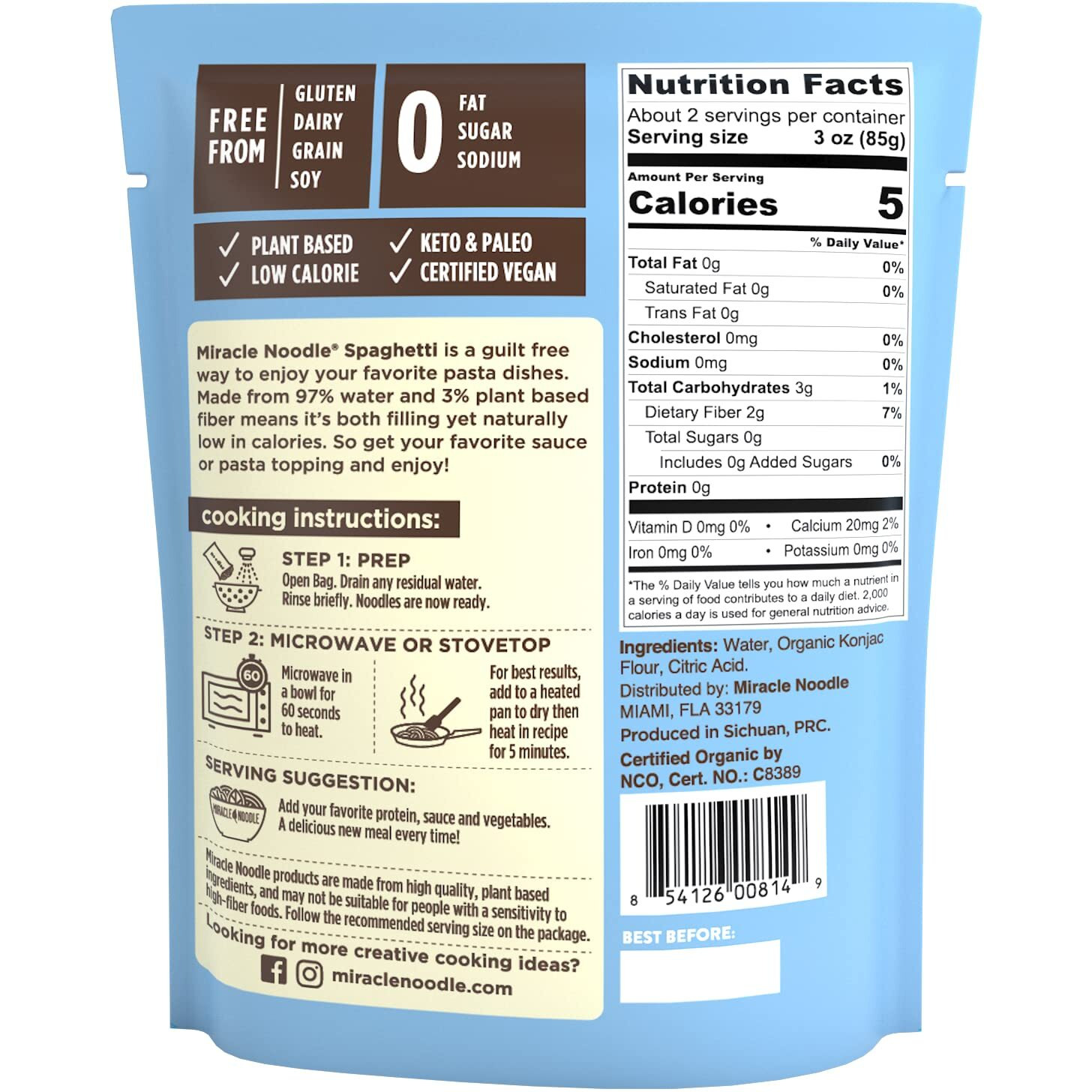 Miracle Noodle - Ready To Eat Organic Spaghetti Keto, Vegan, Gluten Free, Low Carb Rice, Low Calorie Rice, Soy Free - 7 Oz, 6-Pack