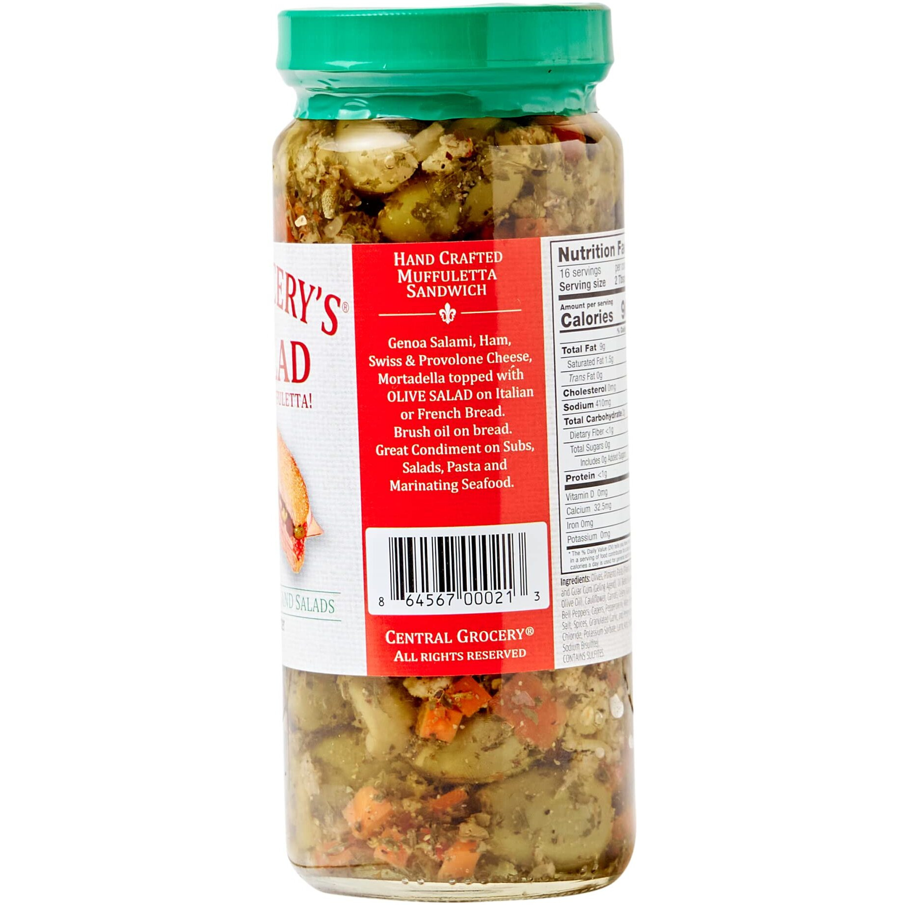 Central Grocery Olive Salad - 16 Oz (Pack Of 2) Perfect For Muffulettas, Sandwiches, Pizza Toppings, Pastas, Hot Dog Topper, Salads And More