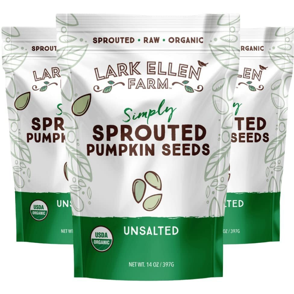 Lark Ellen Farm Sprouted Organic Pumpkin Seeds, Unsalted Raw Pumpkin Seeds Organic, Pepitas, Vegan, Non Gmo, Gluten Free, Paleo, And Keto Friendly (14 Oz, 3 Pack)