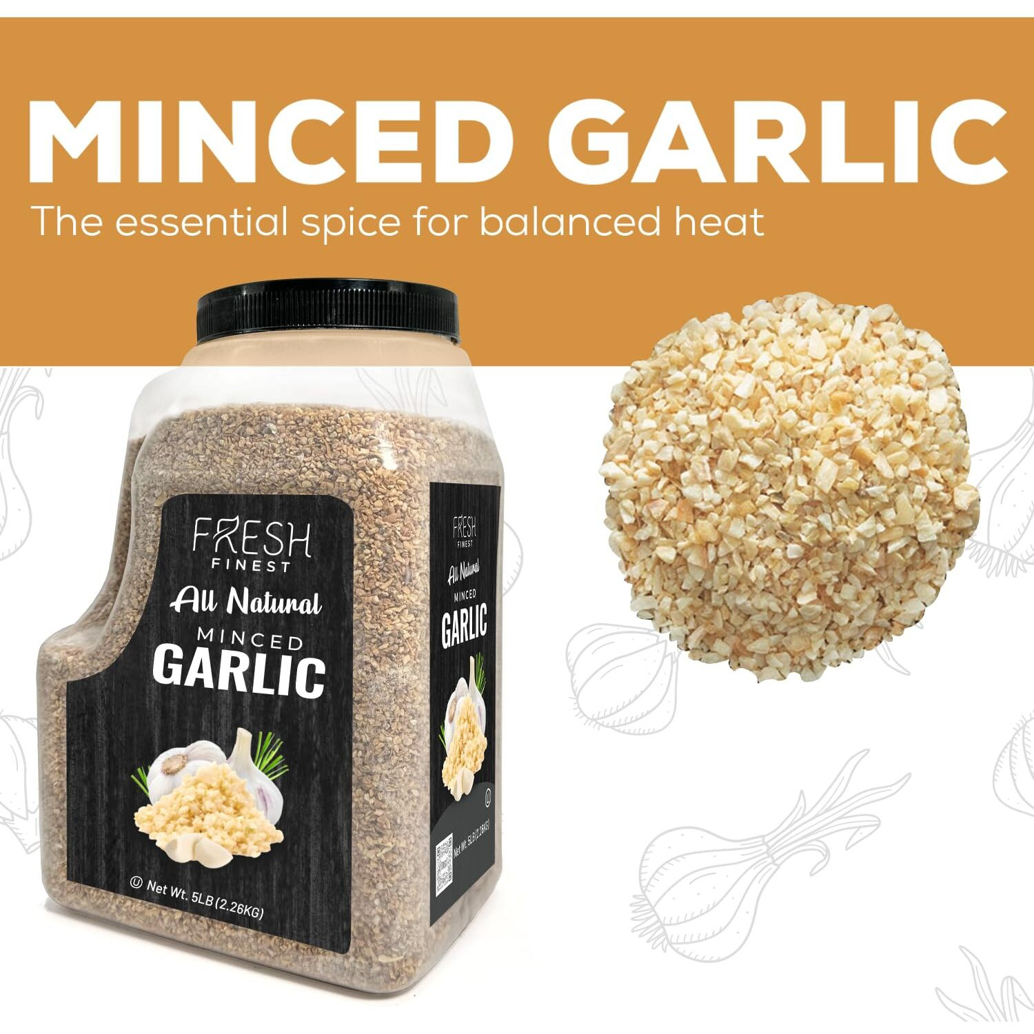 Fresh Finest Minced Garlic - Bulk 5 Lb - Dried Garlic Flakes, Ready-To-Use Seasonings For Cooking - Kosher Certified Dehydrated Garlic, Ideal Use For Vegetables, Rubs, Salads, Dressings And More