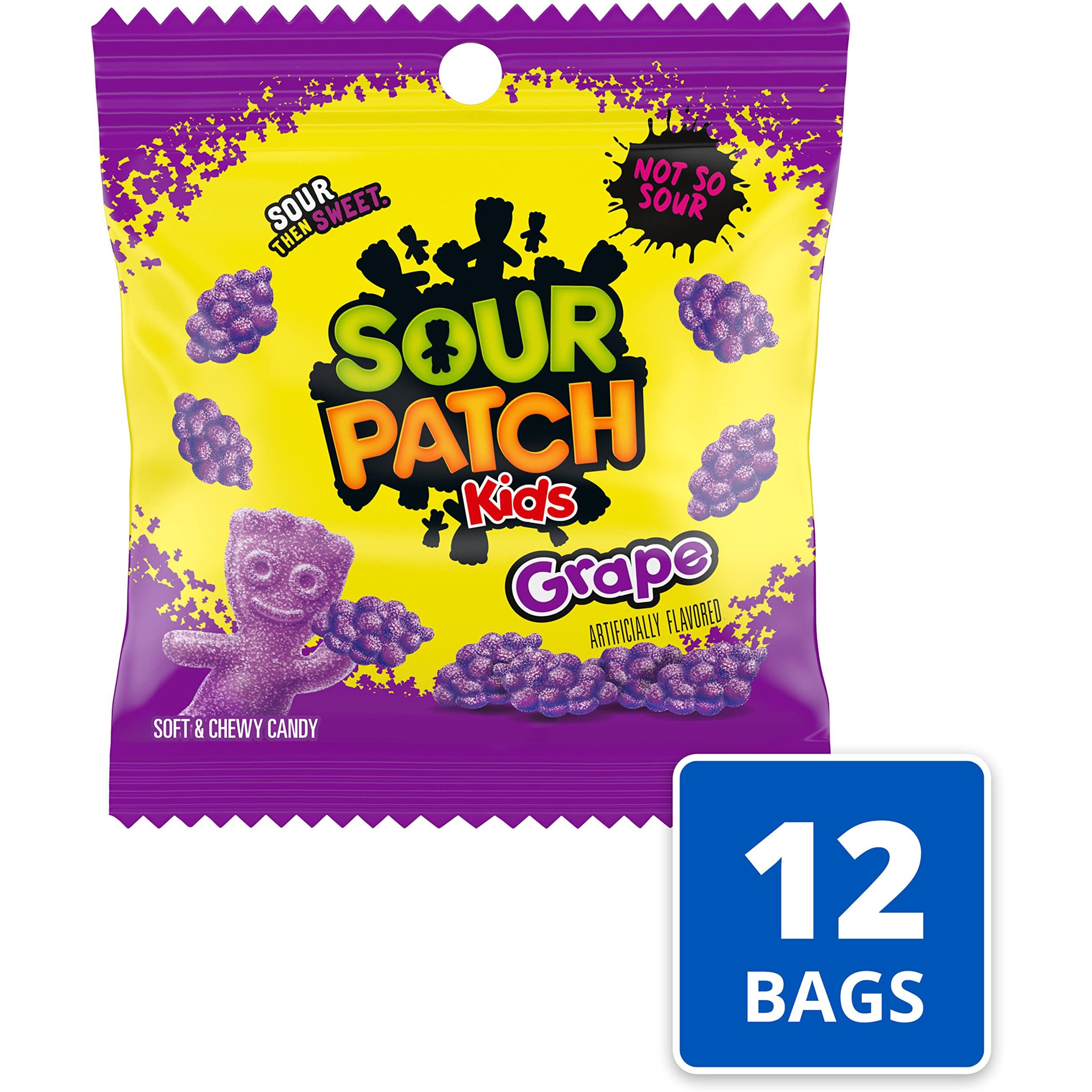 Sour Patch Kids Grape Soft & Chewy Candy, Bulk Candy, 12 - 3.58 Oz Bags