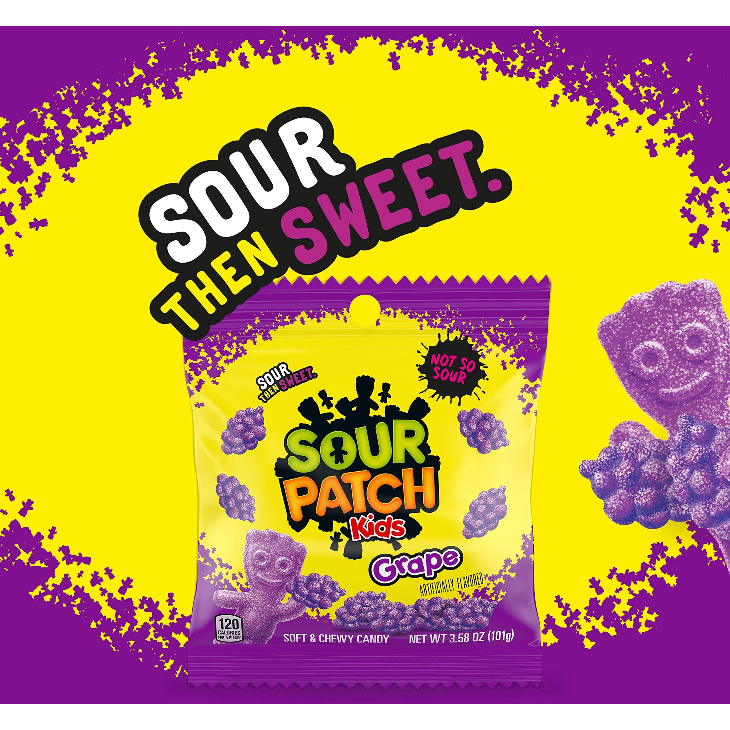 Sour Patch Kids Grape Soft & Chewy Candy, Bulk Candy, 12 - 3.58 Oz Bags