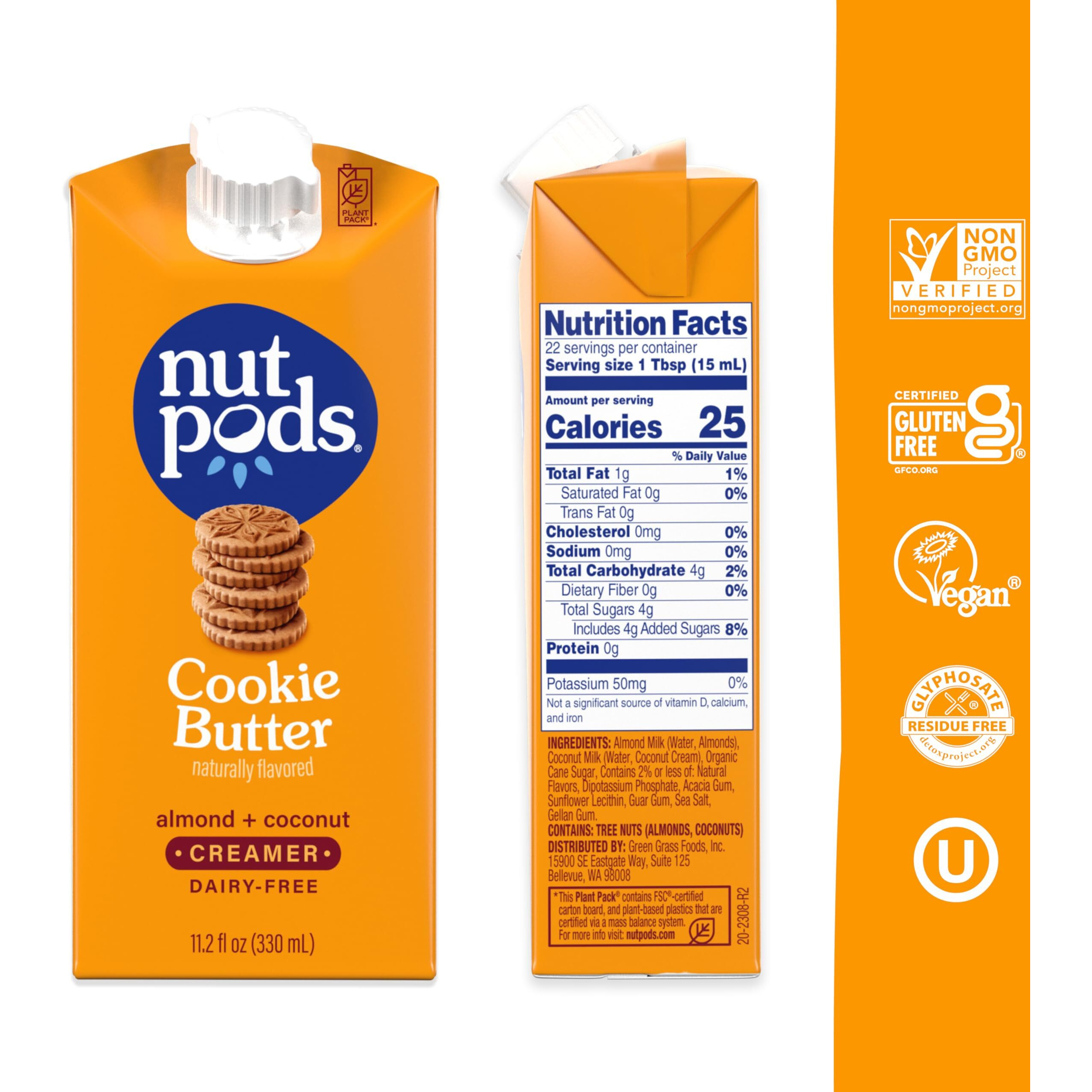 Nutpods Cookie Butter Non Dairy Coffee Creamer, Sweetened With Organic Cane Sugar, Made From Almonds And Coconuts, Gluten Free, Non-Gmo, Vegan, Kosher, Plant Based (12-Pack)