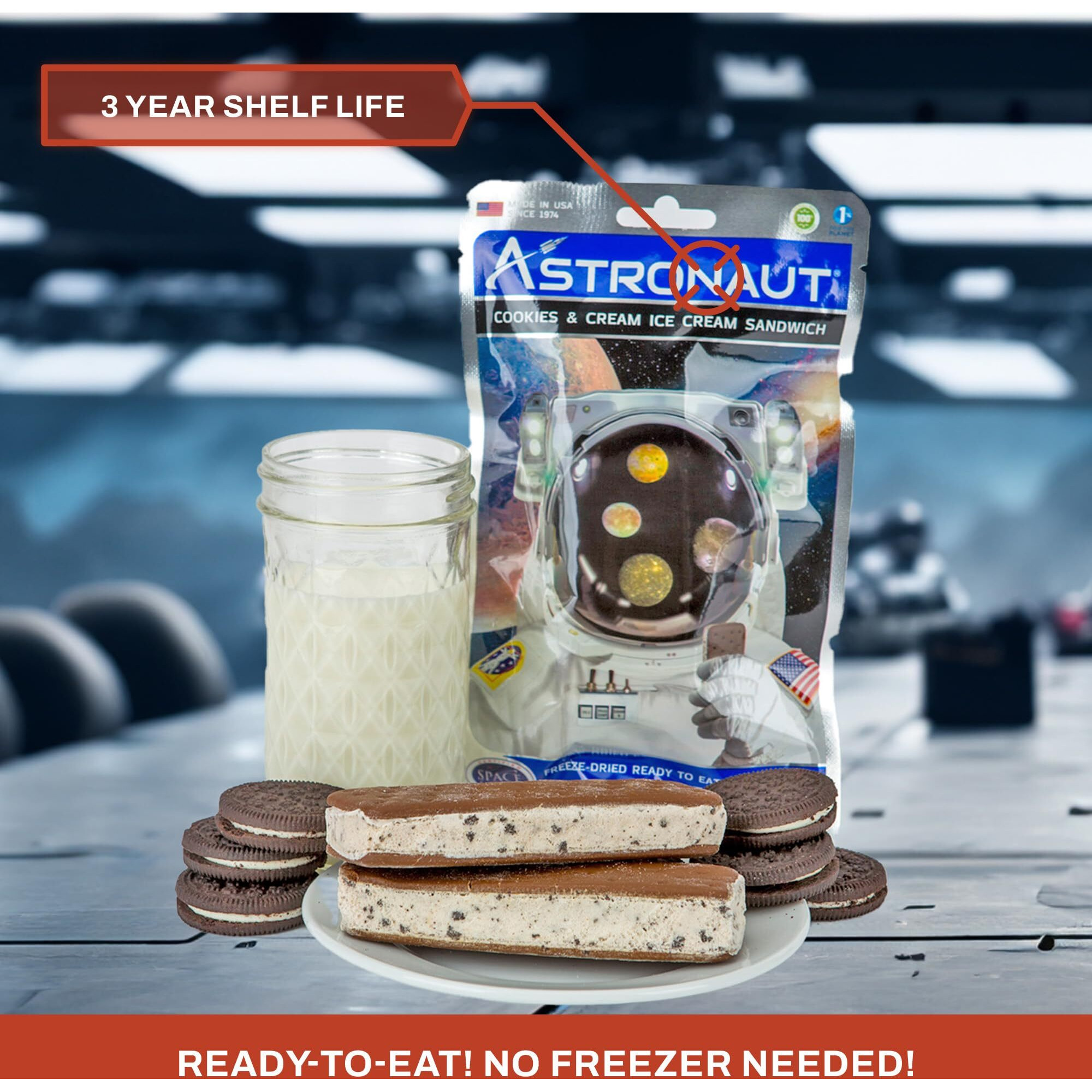 Astronaut Foods Freeze-Dried Ice Cream Sandwich, Nasa Space Dessert, Cookies & Cream, 12 Count