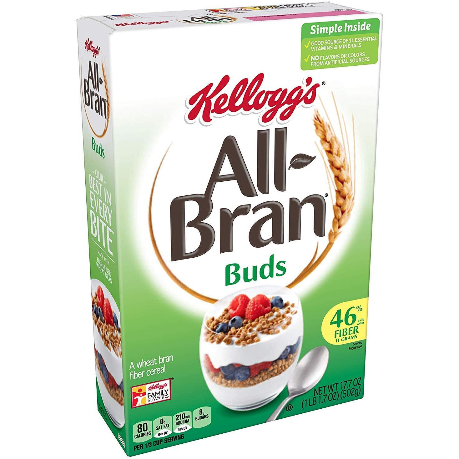 All-Bran Buds, Breakfast Cereal, Wheat Bran, Excellent Source Of Fiber, 17.7 Oz Box (2 Pack)