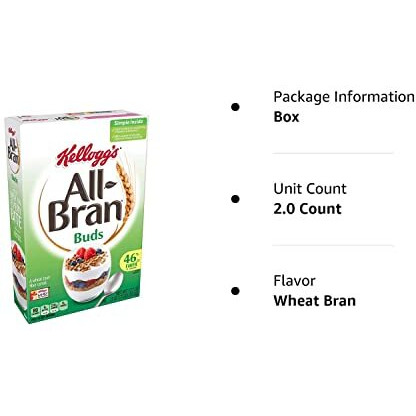 All-Bran Buds, Breakfast Cereal, Wheat Bran, Excellent Source Of Fiber, 17.7 Oz Box (2 Pack)