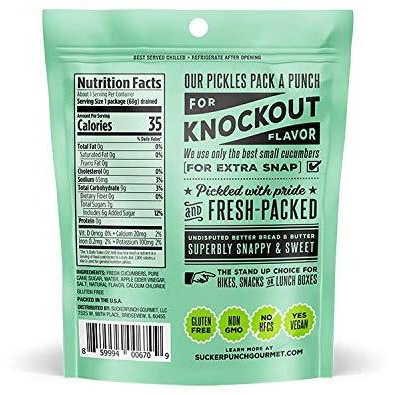Suckerpunch Snappy Sweet Bread N Butter Dill Pickles Chip-Cut, Gluten Free, Kosher, Sugar Free, Low Calorie, Low Carb, On The Go, Non Gmo, Keto Friendly, Vegan, 3.4 Oz Single Serve Pouch (12 Pack)
