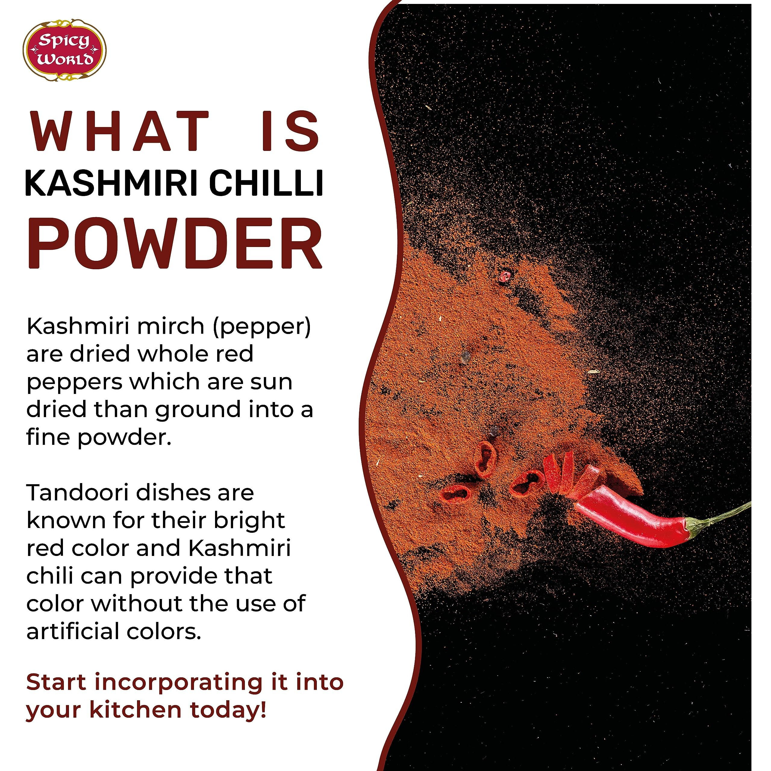 Spicy World Kashmiri Chili Powder Red 7 Ounce Resealable Bag | All Natural Low Heat, Red Chili Powder - Red Pepper Powder