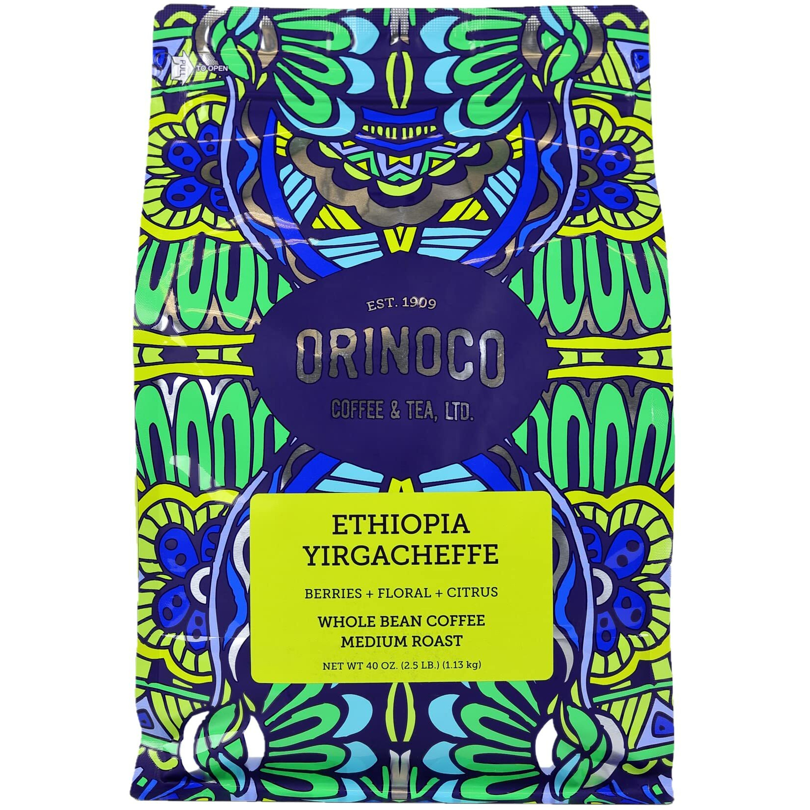 Orinoco Ethiopian Yirgacheffe 2.5Lb Bag, Medium Roast, Whole Bean Coffee, 100% Arabica Beans
