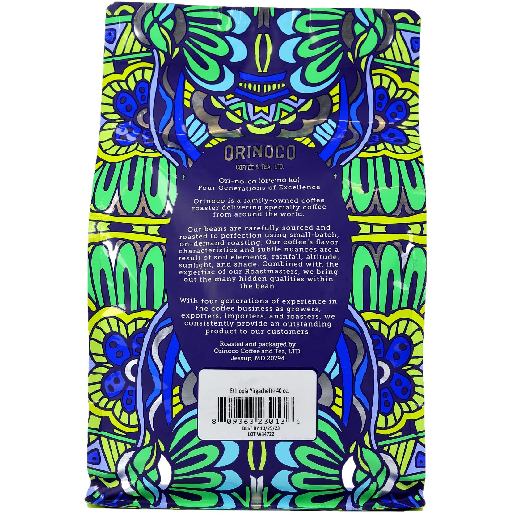 Orinoco Ethiopian Yirgacheffe 2.5Lb Bag, Medium Roast, Whole Bean Coffee, 100% Arabica Beans