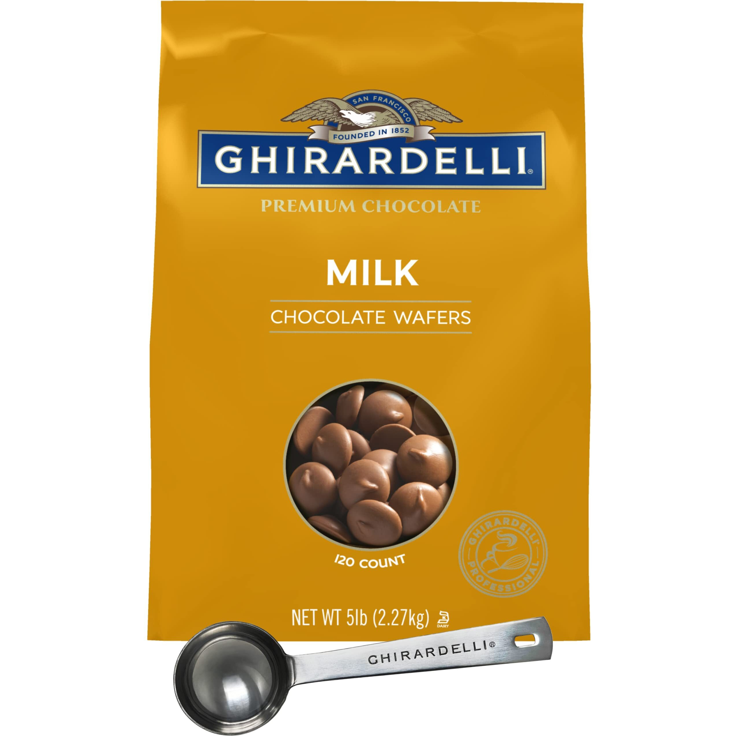 Ghirardelli Milk Chocolate Wafers, 120 Count Per Lb, 5Lb Bag With Ghirardelli Stamped Barista Spoon