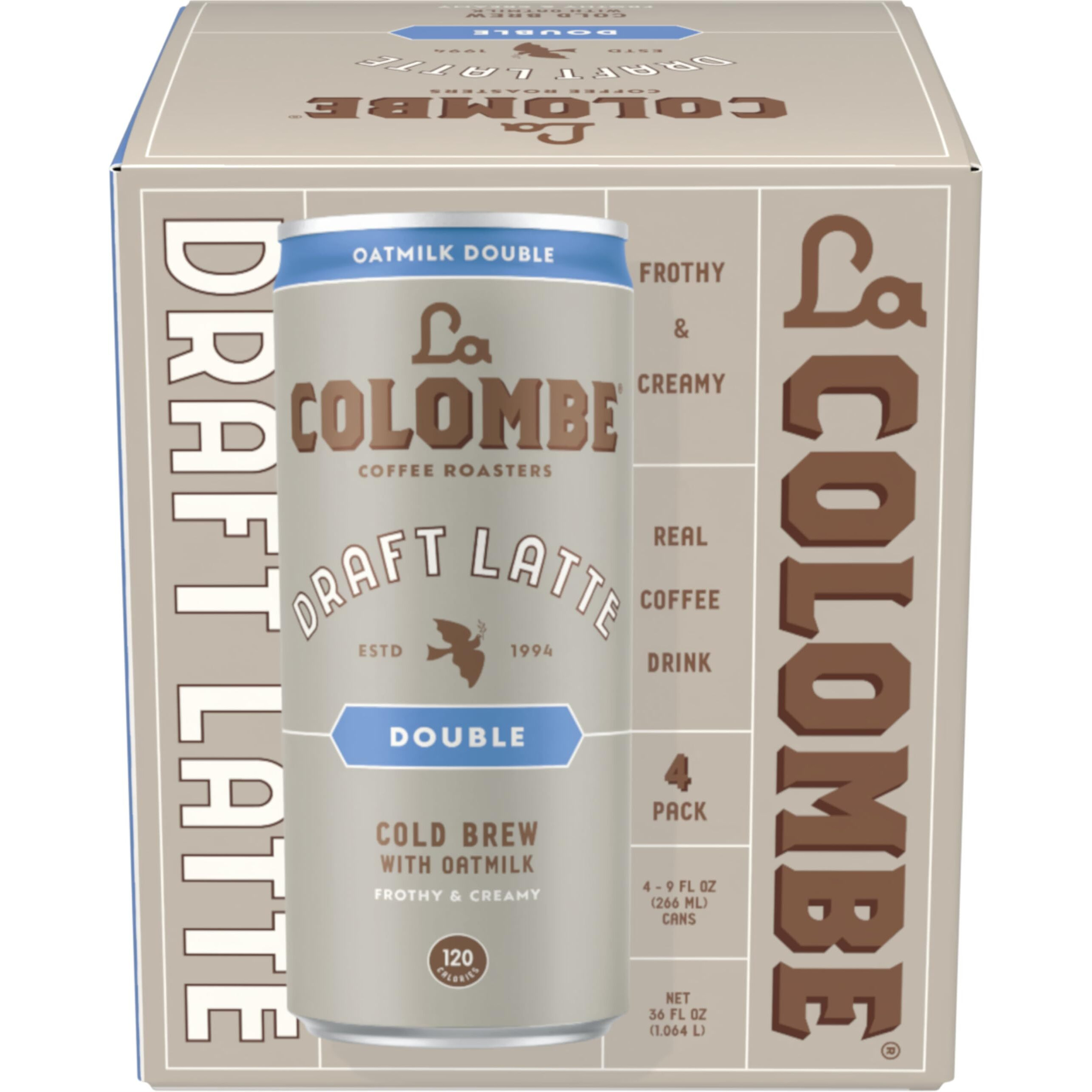 La Colombe Double Draft Latte With Oatmilk - 9 Fl. Oz. 4 Pack - 100% Arabica Brazilian Cold Brew Coffee With Nitrous-Infused Oatmilk, Dairy-Free Vegan Latte, 120Mg Natural Caffeine