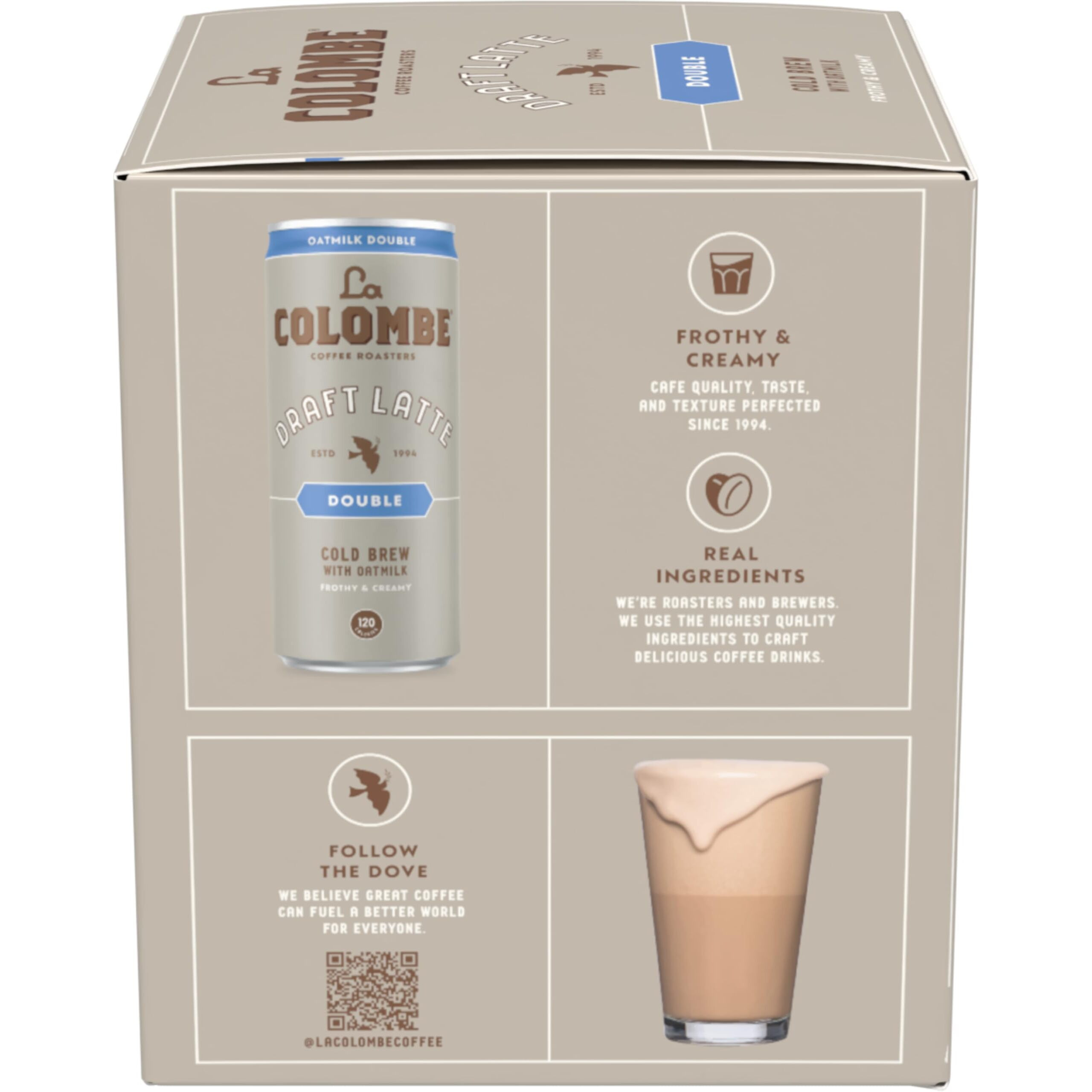 La Colombe Double Draft Latte With Oatmilk - 9 Fl. Oz. 4 Pack - 100% Arabica Brazilian Cold Brew Coffee With Nitrous-Infused Oatmilk, Dairy-Free Vegan Latte, 120Mg Natural Caffeine