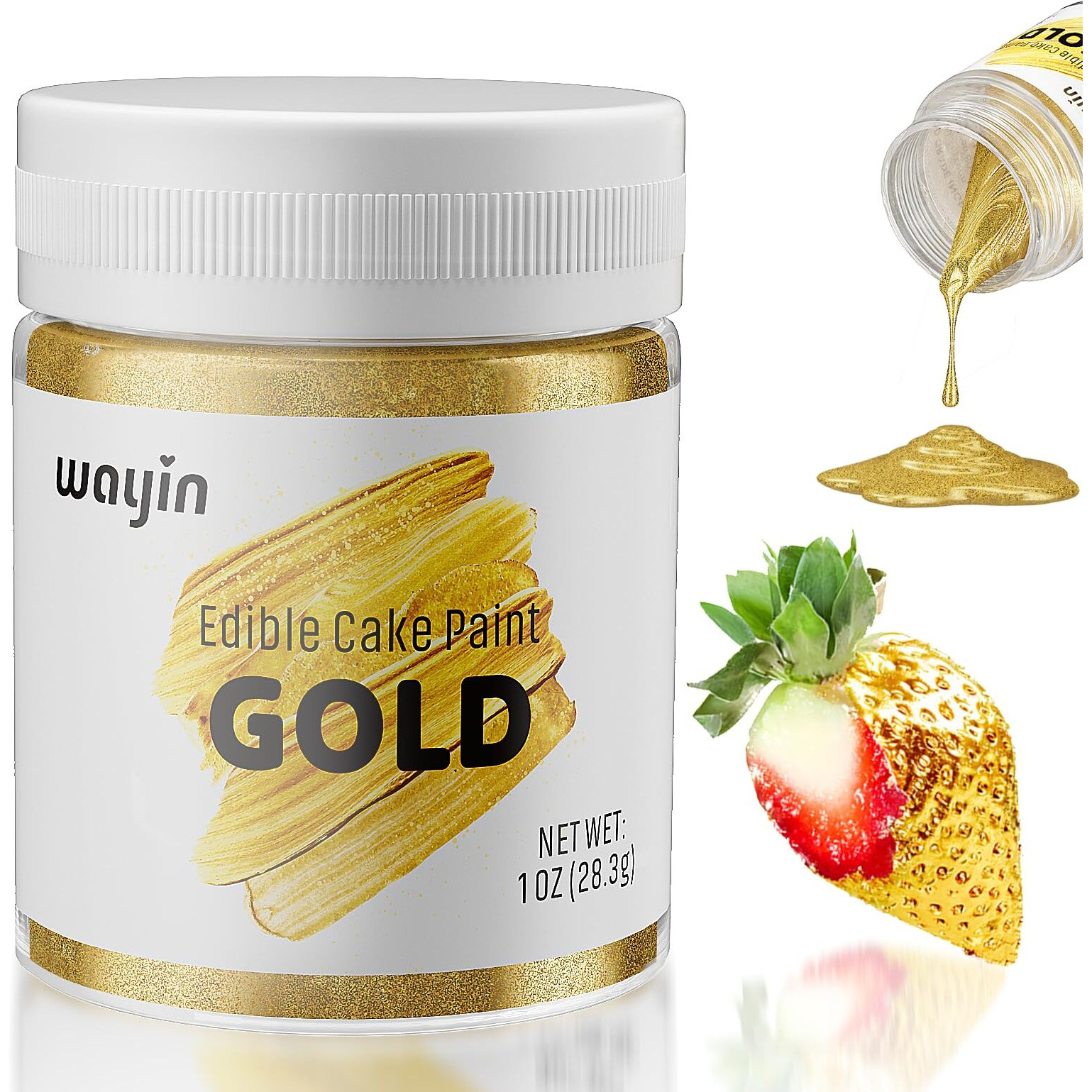Gold Food Coloring Metallic Glitter Paint For Baking-Wayin Upgraded Vibrant Color Edible Glitter Cake Paint For Art Decorative Food Grade Shimmer Paint Forcupcakes, Cookie, Donuts, Fondant, Candy,