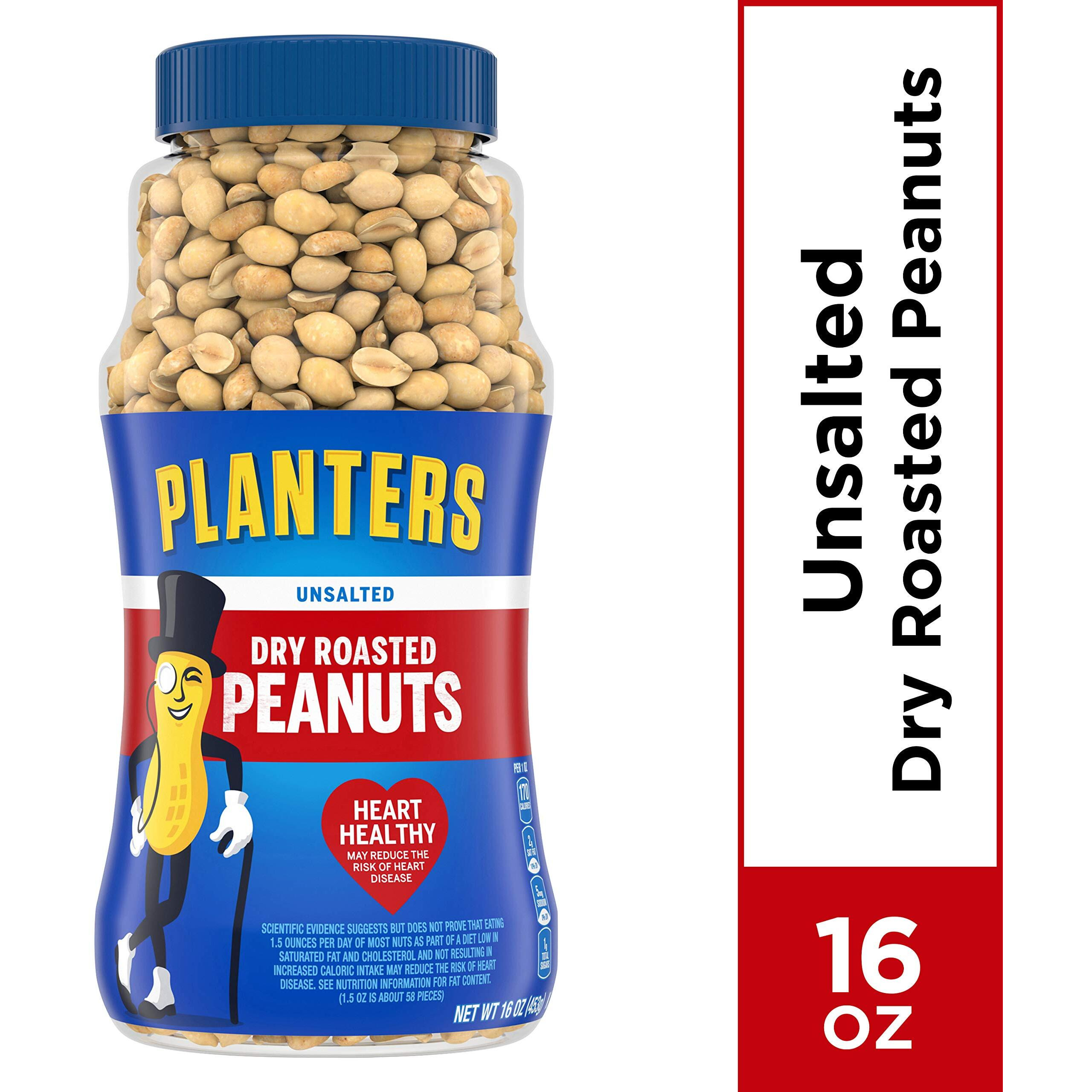 Planters Unsalted Dry Roasted Peanuts, 16 Ounce (4 Pack)