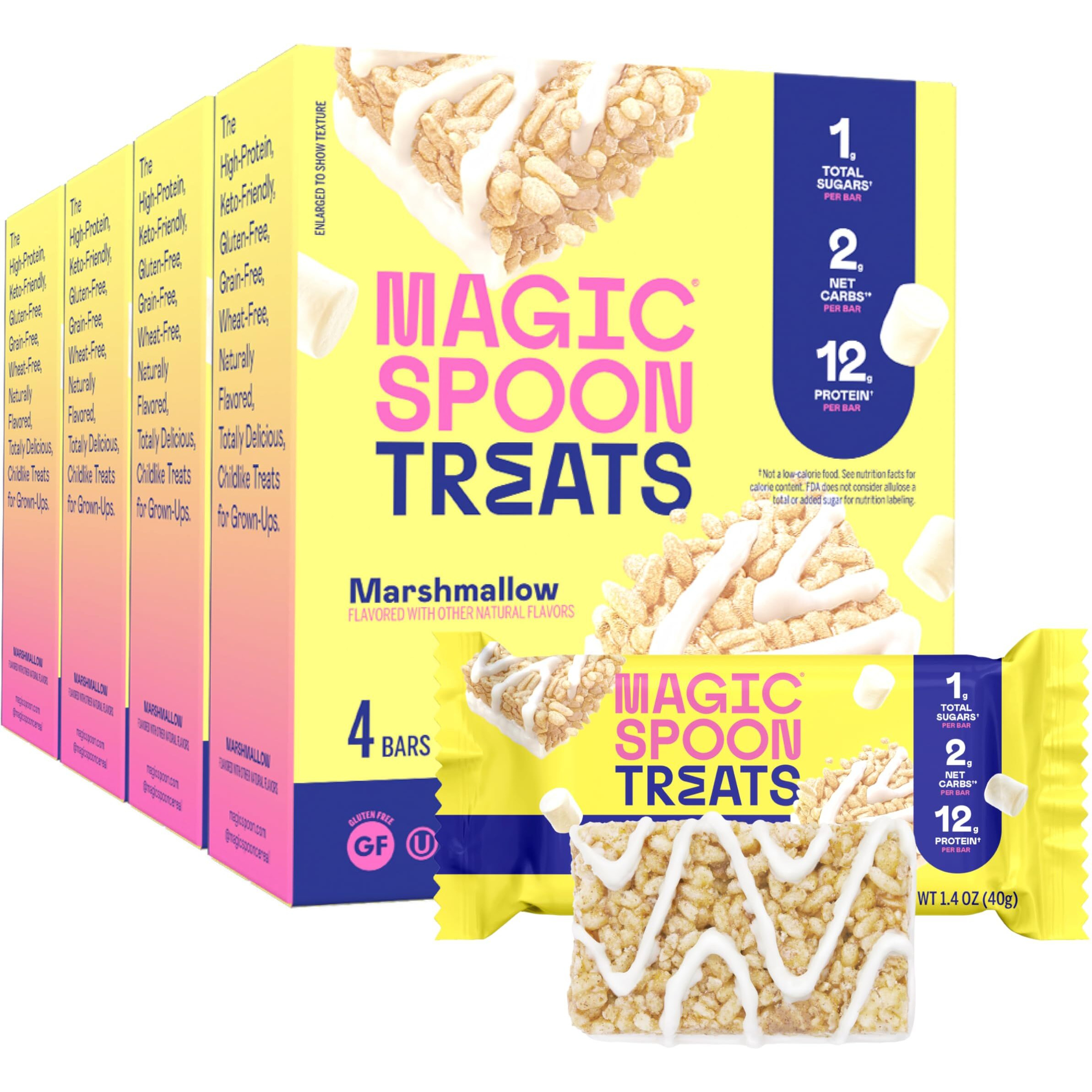 Magic Spoon Treats - High Protein, Low Carb, Keto Friendly, 1G Of Sugar, Gluten Free, Crispy Treat Protein Bar Cereal Bar, On-The-Go Healthy Snack (Marshmallow, 16 Bars)