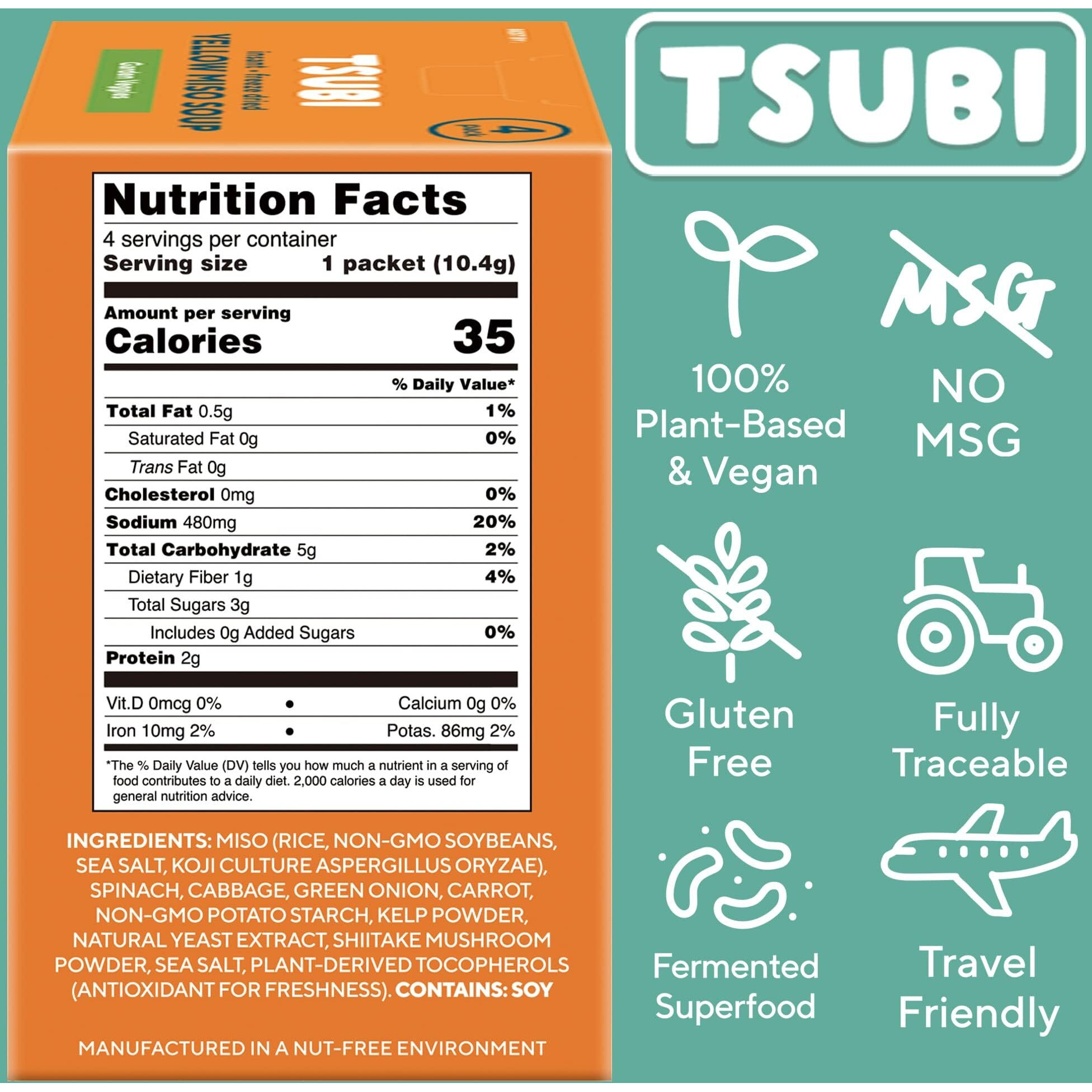 Tsubi Soup Freeze-Dried Japanese Miso Soup Packets - Instant, Vegan, Easy Mix, Gluten & Msg-Free, And Flavorful - Ready In Seconds - Authentic Taste Of Japan - Yellow Miso (Garden Veggies) - 4 Packs