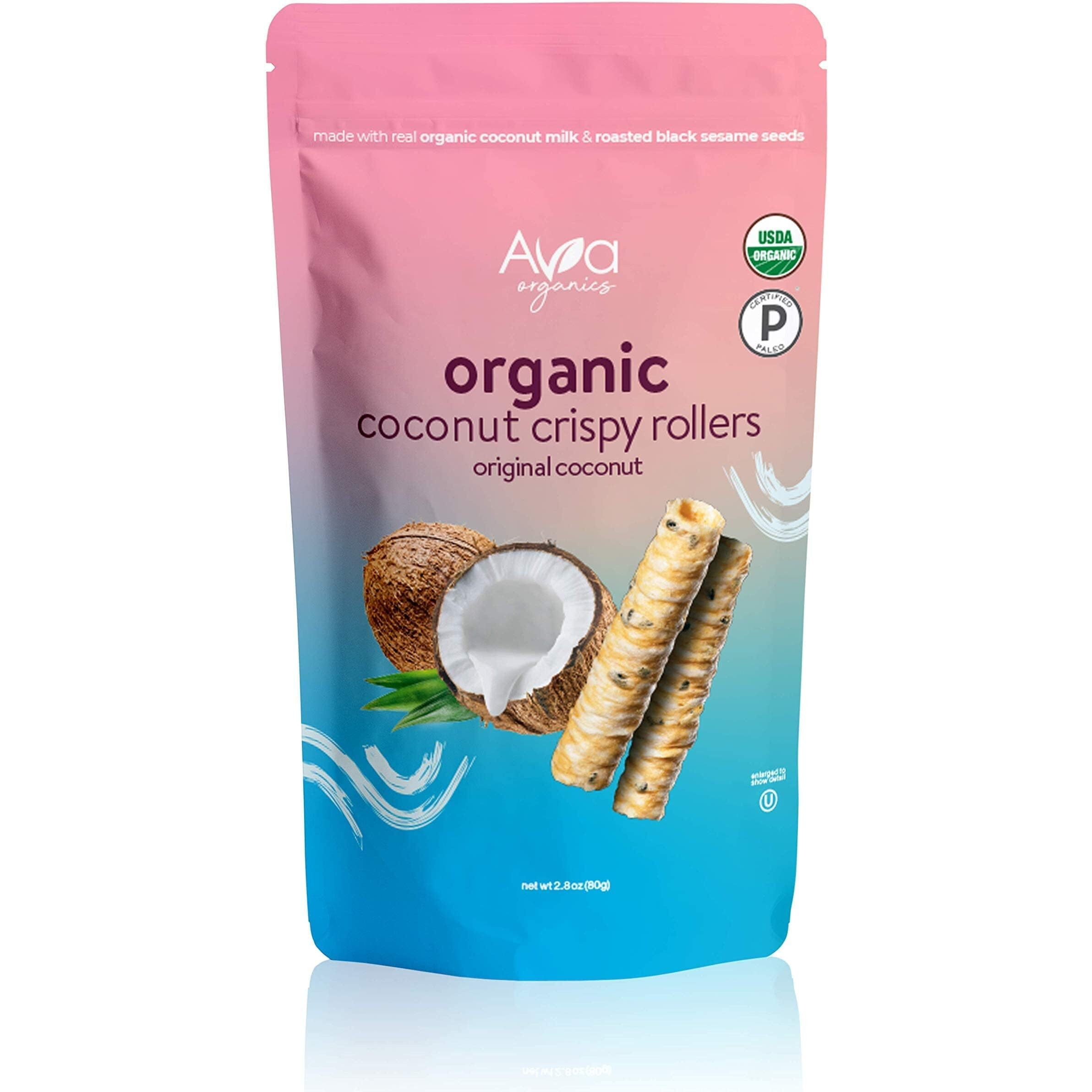 Original Coconut Crispy Rollers (2.8 Oz Bags) Ava Organics - Gluten Free, Non-Gmo, Kosher, Vegetarian & Certified Paleo Lightly Sweetened Baked Coconut Crisps (Pack Of 8)