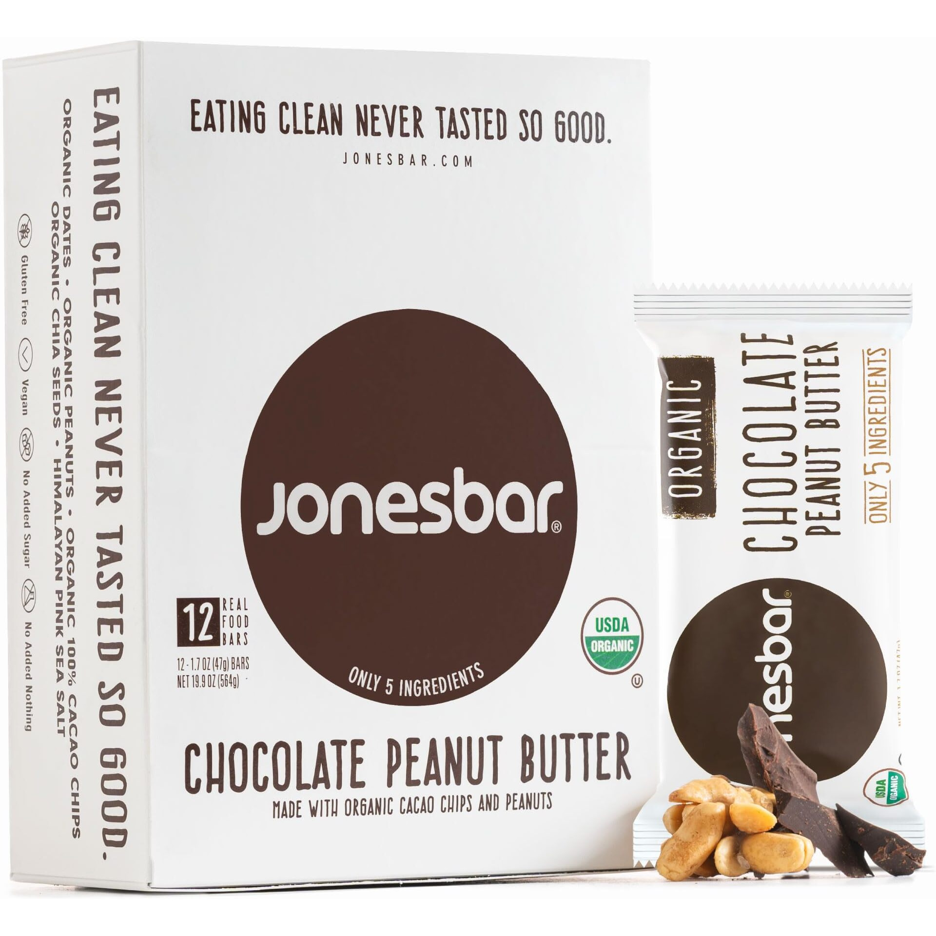 Jonesbar (Chocolate Peanut Butter, 12 Count (Pack Of 1)), Usda Organic Fruit & Nut Bar, Non-Gmo, Kosher, Vegan, Gluten Free, Simple Snack Bar