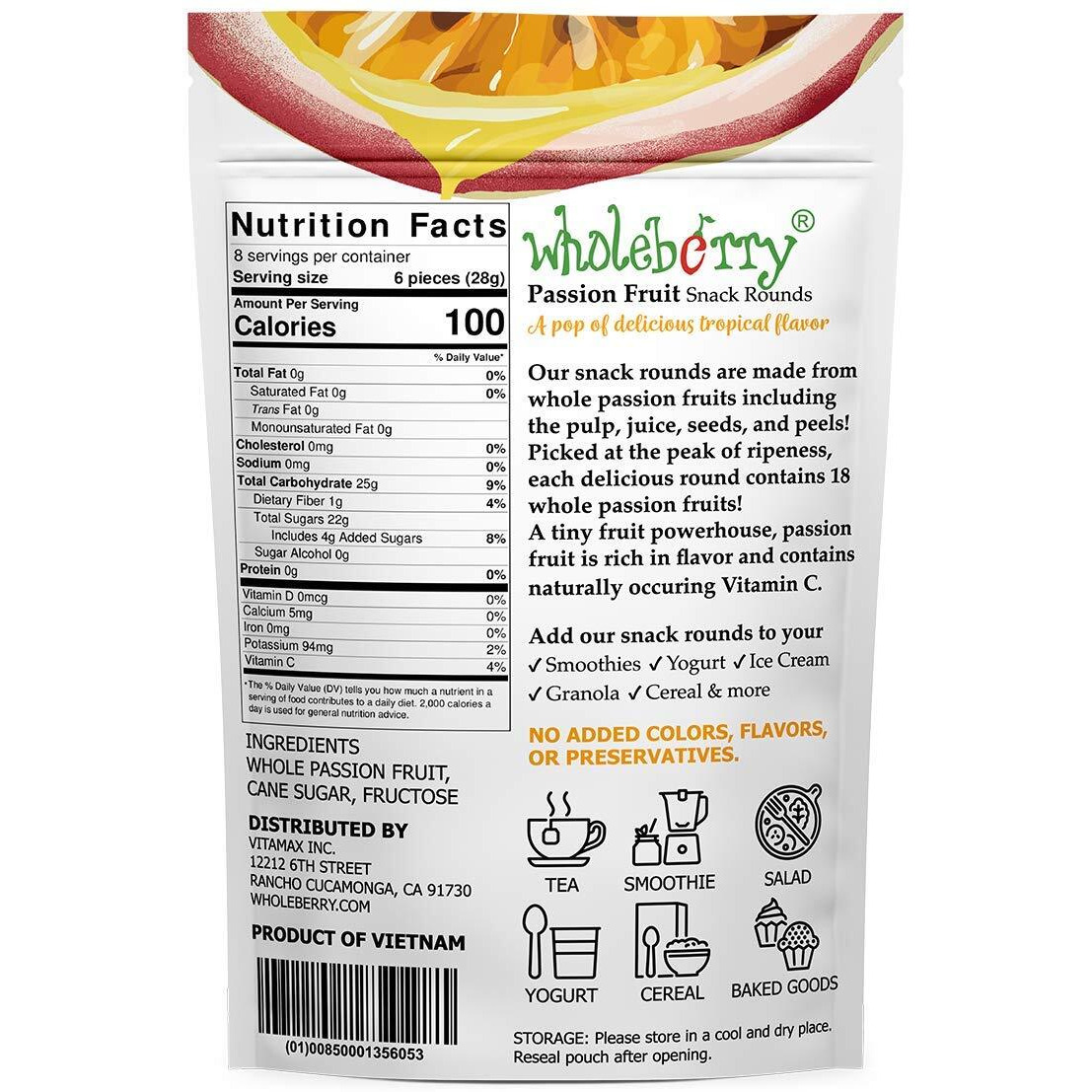 Naturally Delicious Dried Passion Fruit Maracuja 8-Oz Bags, No Added Chemicals, No Added Colorings, No Preservatives, Made In Vietnam From Fully Mature Fruits (8 Oz)