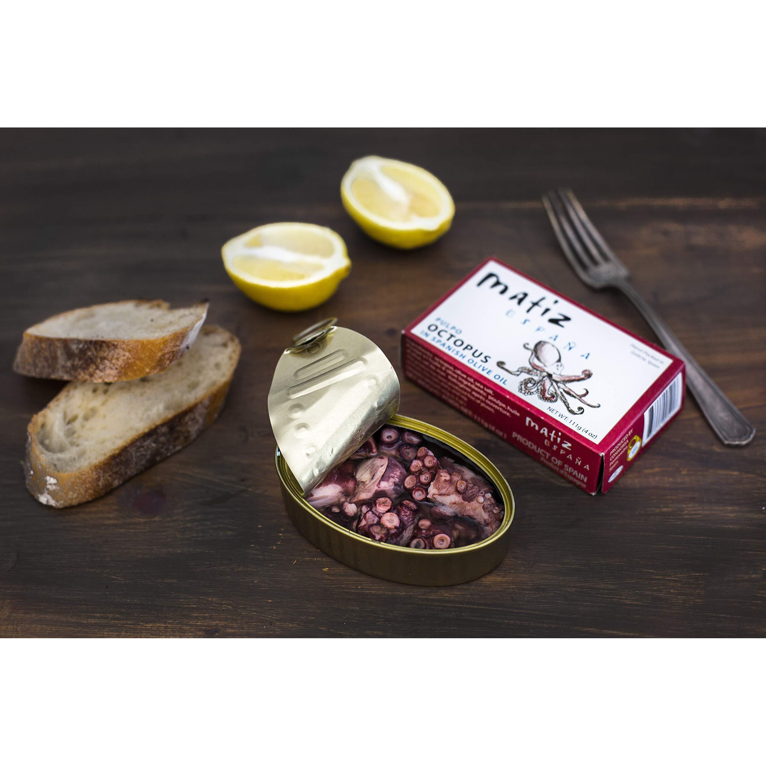 Matiz Pulpo Wild-Caught Pulpo Spanish Octopus In Olive Oil 4.0 Oz, (5 Pack)
