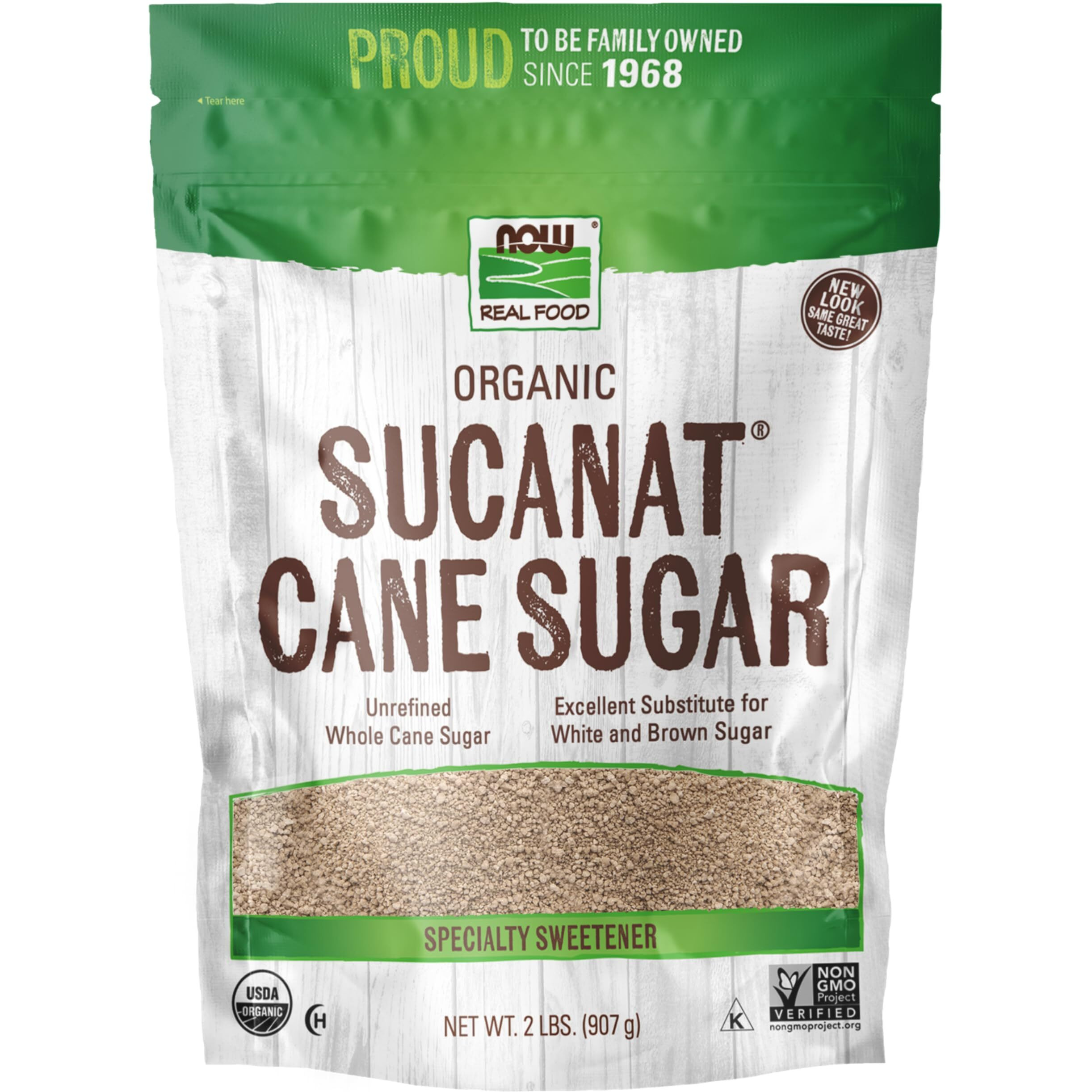 Now Foods, Certified Organic Sucanat Cane Sugar, Powder From Pure Evaporated Cane Syrup, Excellent Substitute For White And Brown Sugar, Certified Non-Gmo, 2-Pound (Packaging May Vary)