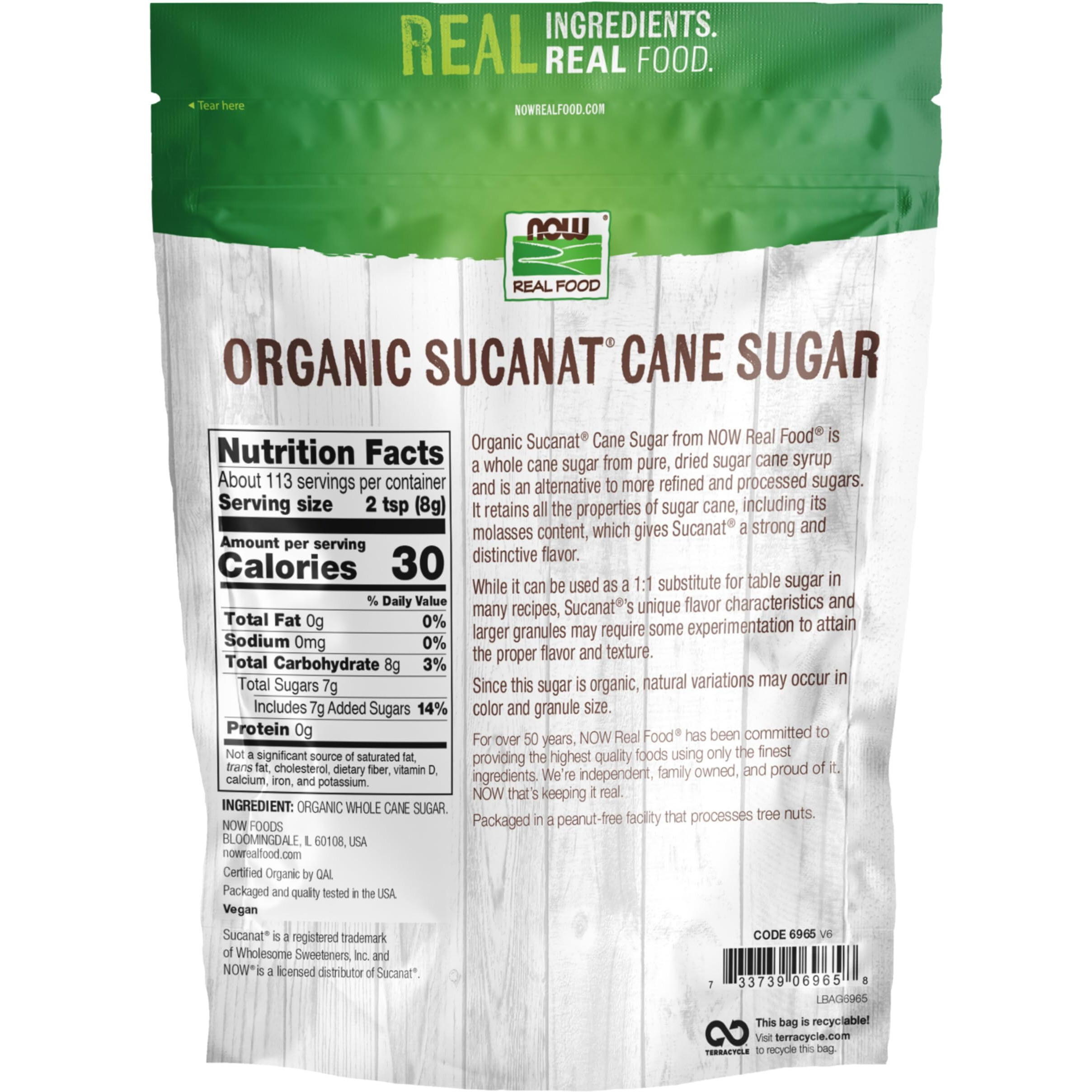 Now Foods, Certified Organic Sucanat Cane Sugar, Powder From Pure Evaporated Cane Syrup, Excellent Substitute For White And Brown Sugar, Certified Non-Gmo, 2-Pound (Packaging May Vary)