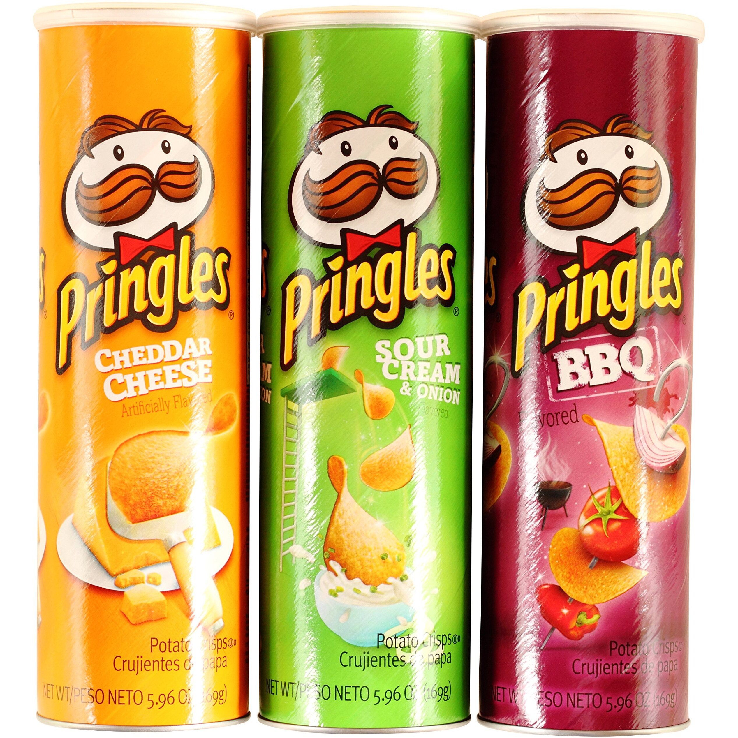 Pringles Potato Chips Variety Bundle (1) Cheddar Cheese 5.96Oz, (1) Sour Cream And Onion 5.96Oz, (1) Bbq Potato Chips 5.96Oz (3 Pack Total)