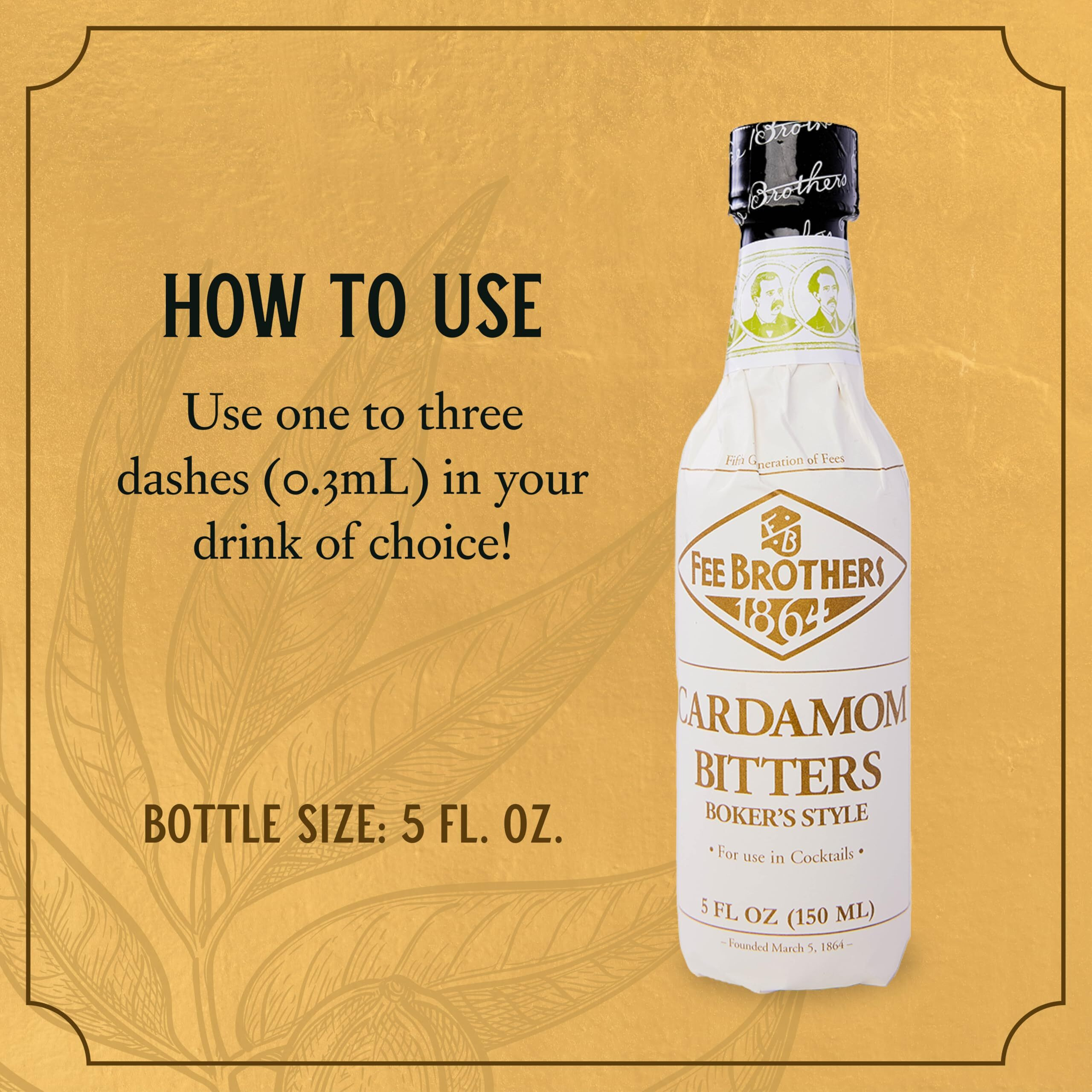 Fee Brothers Cardamom Cocktail Bitters - Aromatic Cocktail Mixer & Concentrated Flavoring, Gluten Free, Vegan-Friendly, 5 Fl Oz