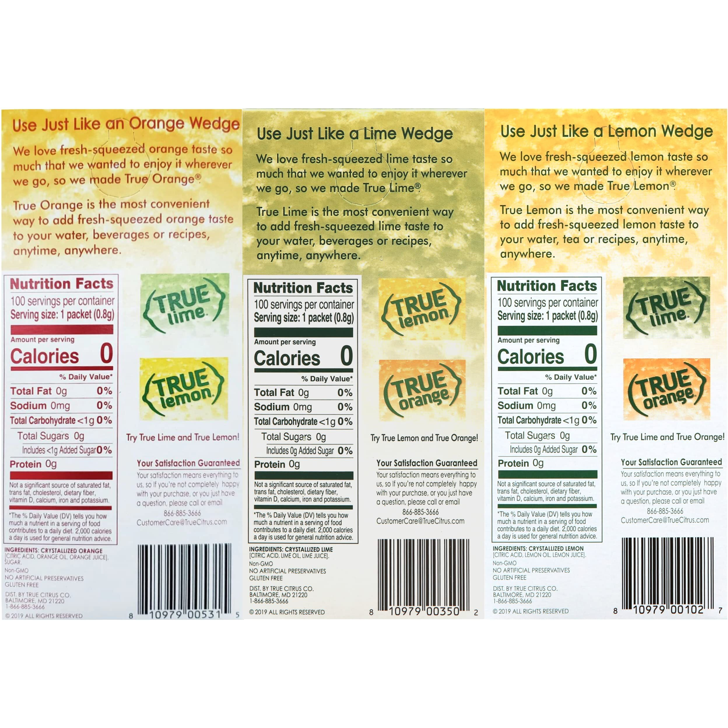 True Lemon, True Lime & True Orange Dispenser Packets 100Ct Each (3Pk)