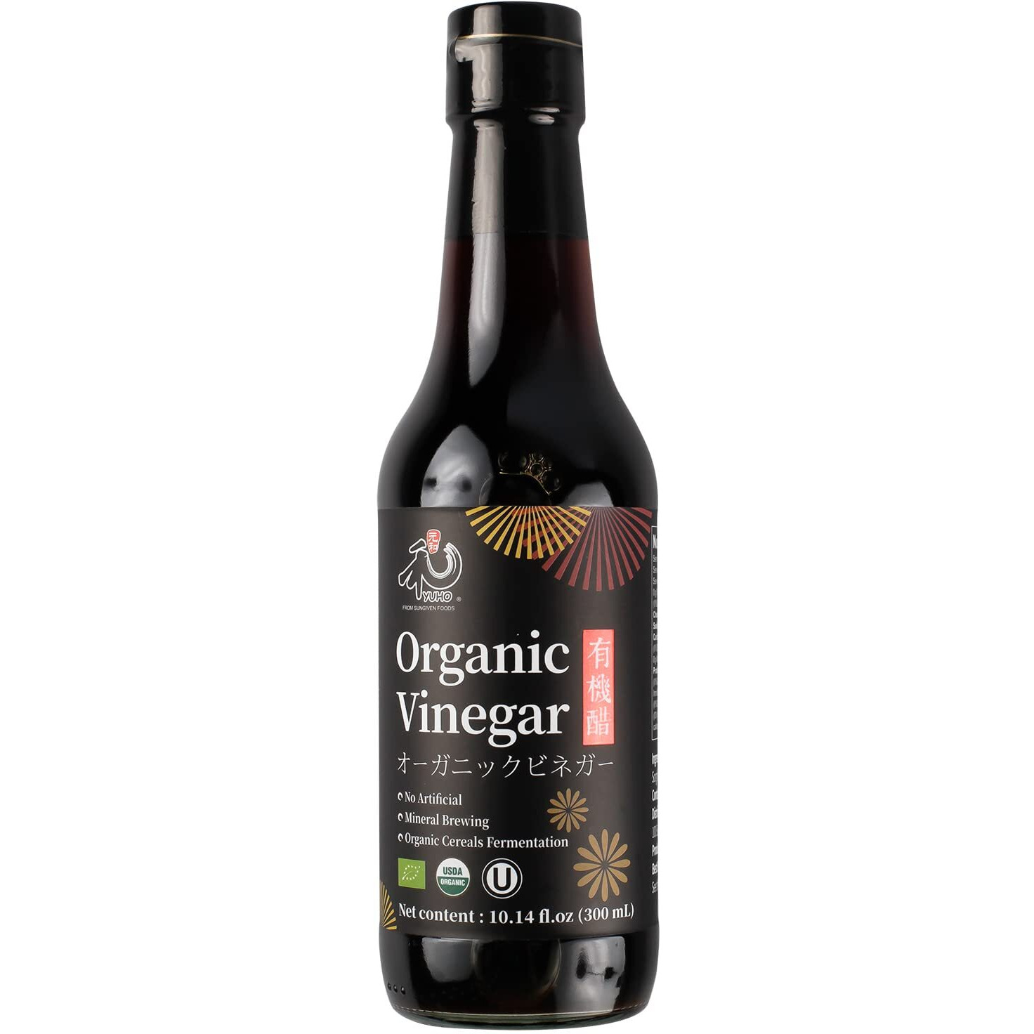 Yuho Organic Black Vinegar Organic Cereals Fermentation Chinkiang Vinegar Usda Eu Organic, Less Salt, Kosher, No Artificial Add, Vegan 10.14 Fl Oz(300Ml)