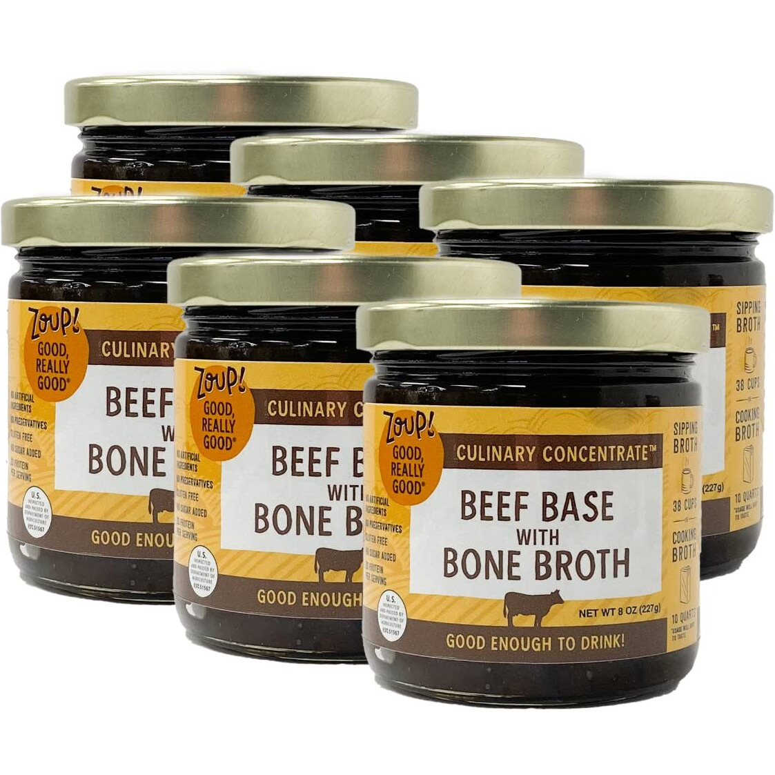 Zoup Good, Really Good Beef Bone Broth Culinary Concentrate - Keto-Friendly, Gluten Free, Sugar Free, Non-Gmo - Great For Stock, Bouillon, Soup Base Or In Gravy - 6-Pack (8 Oz)