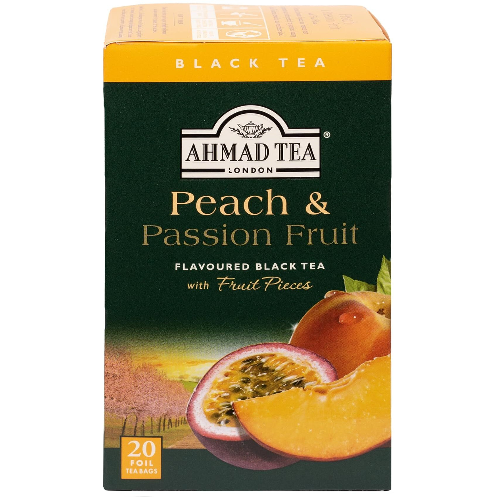 Ahmad Tea Black Tea, Peach And Passion Fruit Teabags, 20 Ct (Pack Of 6) - Caffeinated And Sugar-Free