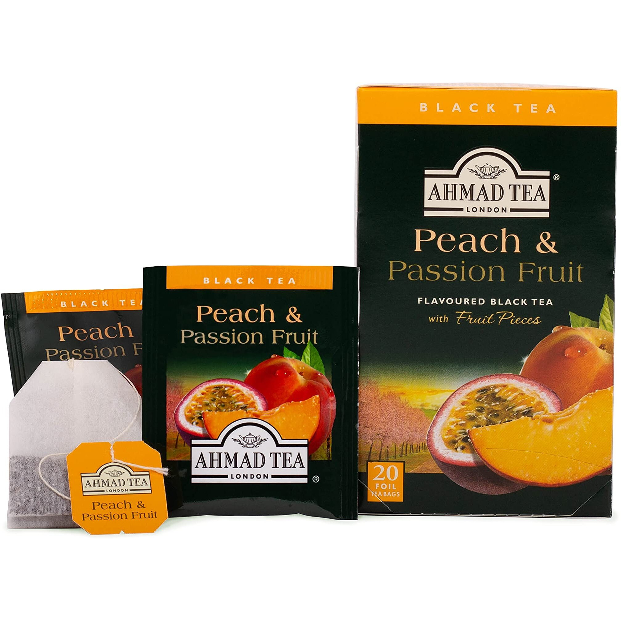 Ahmad Tea Black Tea, Peach And Passion Fruit Teabags, 20 Ct (Pack Of 6) - Caffeinated And Sugar-Free