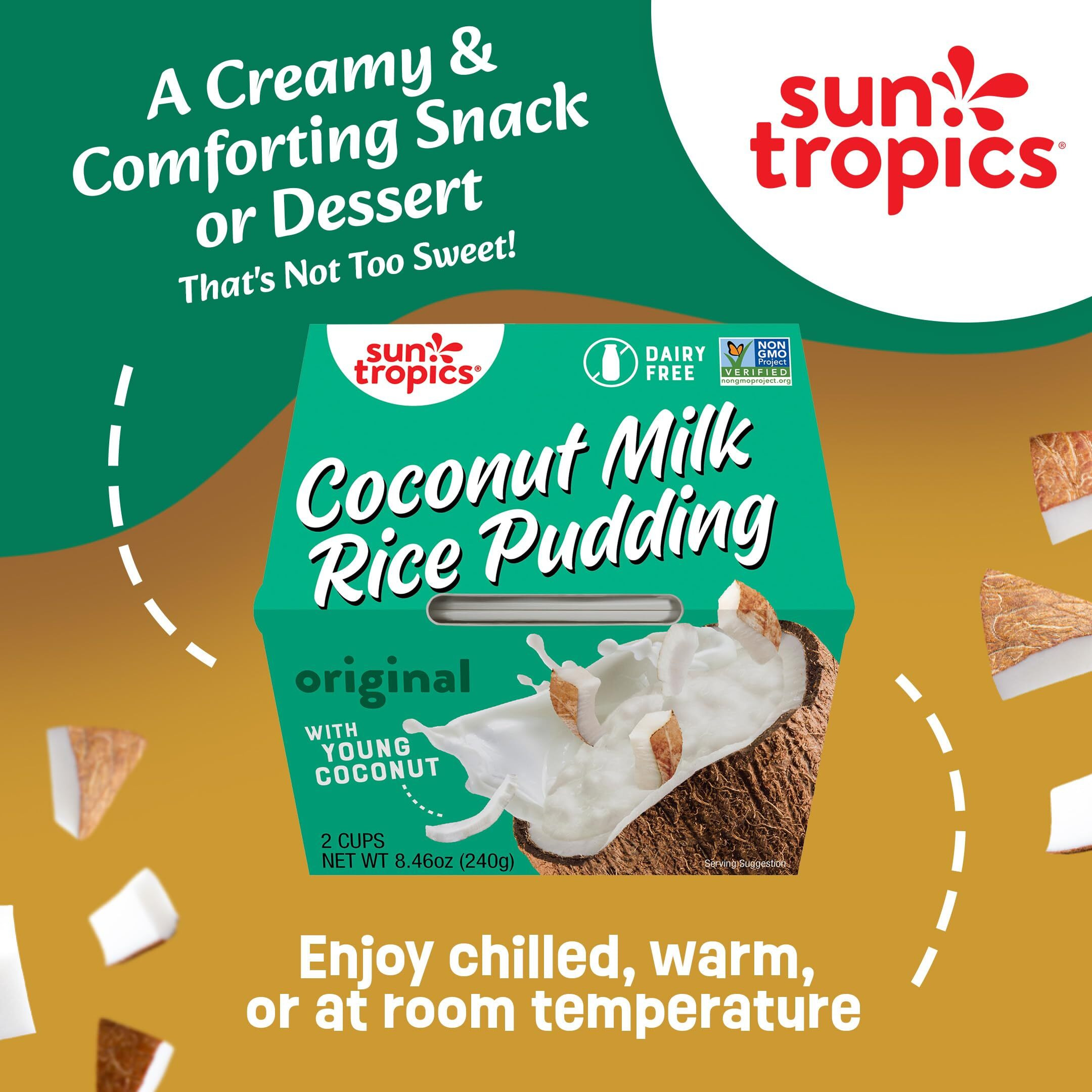 Sun Tropics Coconut Milk Rice Pudding Snack, Original | Vegan Pudding, Dairy Free Pudding Snacks | Gluten Free, Low Sugar, Non-Gmo | Ready-To-Eat Pudding Cups 8.46 Oz (Pack Of 6)