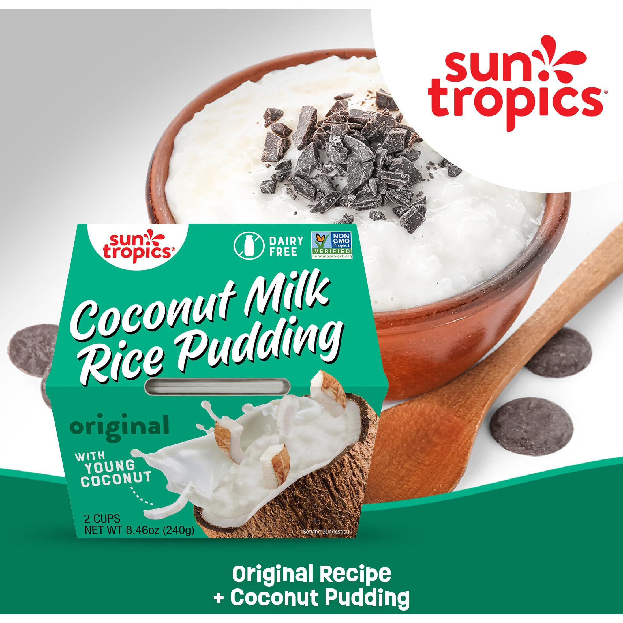 Sun Tropics Coconut Milk Rice Pudding Snack, Original | Vegan Pudding, Dairy Free Pudding Snacks | Gluten Free, Low Sugar, Non-Gmo | Ready-To-Eat Pudding Cups 8.46 Oz (Pack Of 6)