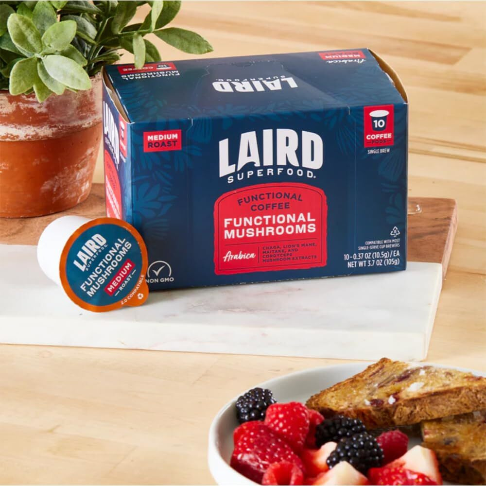 Laird Superfood K-Cups With Functional Mushrooms - Medium Roast, 10Ct - Made With Organic Extracts Of Chaga Mushrooms, Lions Mane, Maitake, And Cordyceps Functional Mushrooms