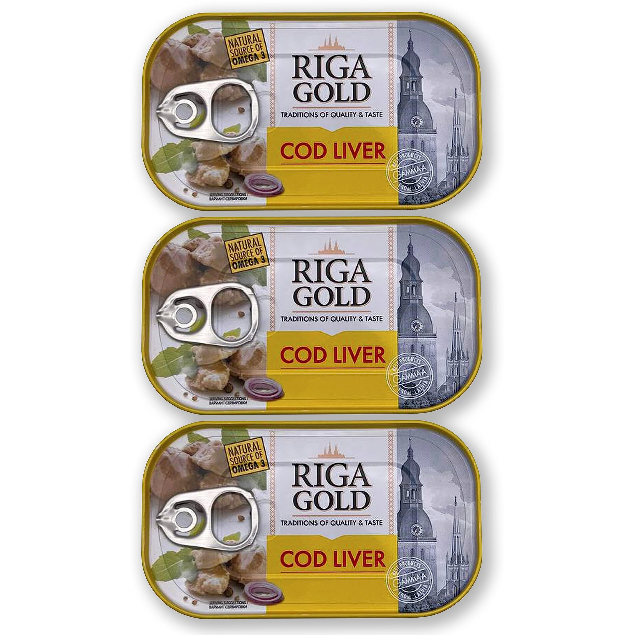 Riga Gold Cod Liver In Own Oil 4.27Oz/ 121G From Iceland (Pack 3)