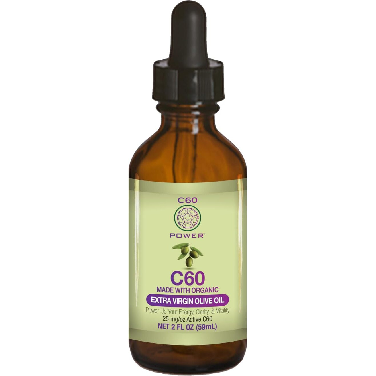 C60 Power - Evoo 2-Oz.- Organic Extra Virgin Olive Oil, 2 Fl Oz, 99.99% Pure Carbon Fullerenes, Lift Oxidative Burden, Optimize Mitochondrial Function