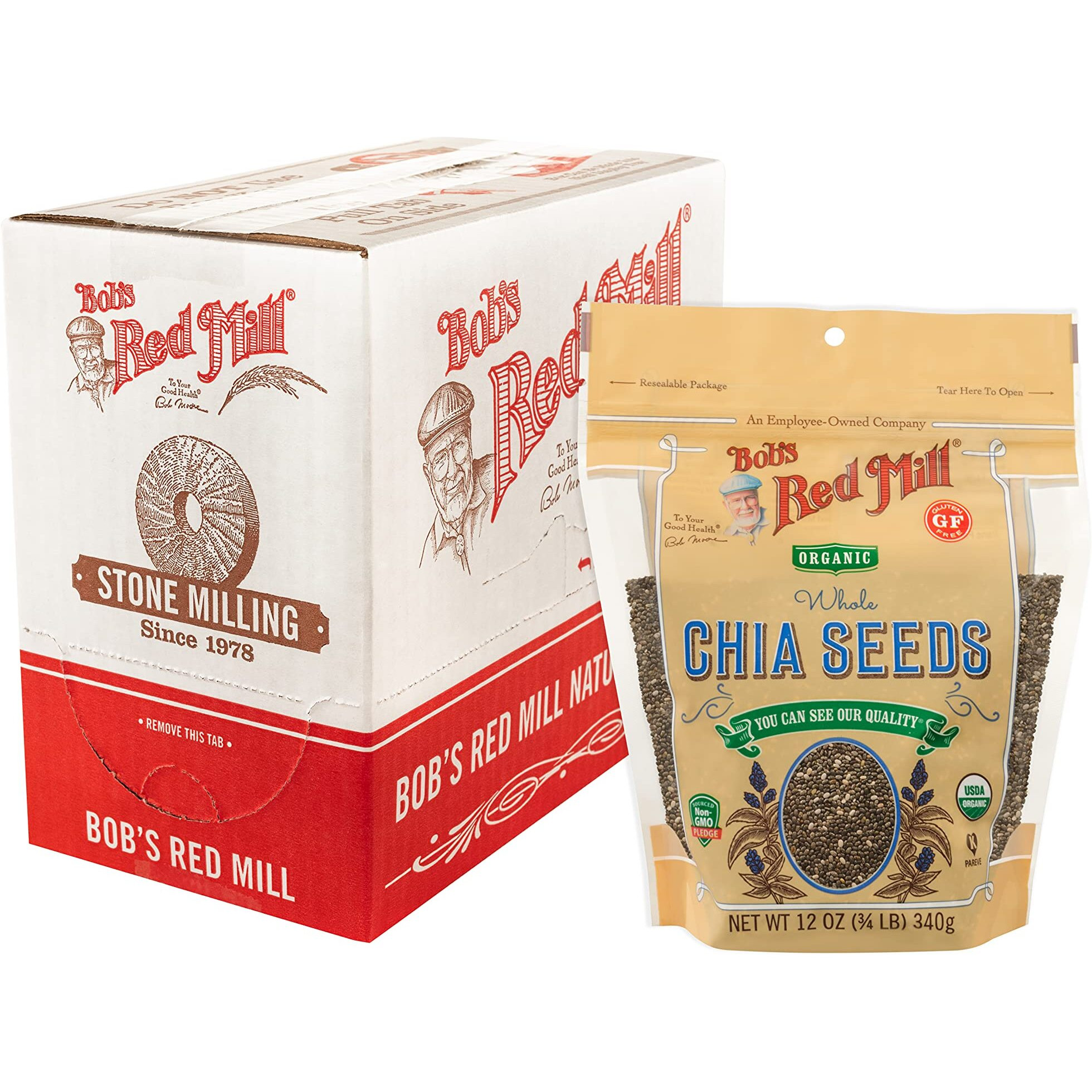 Bob's Red Mill Resealable Organic Chia Seeds, 60 Oz, Pack Of 5