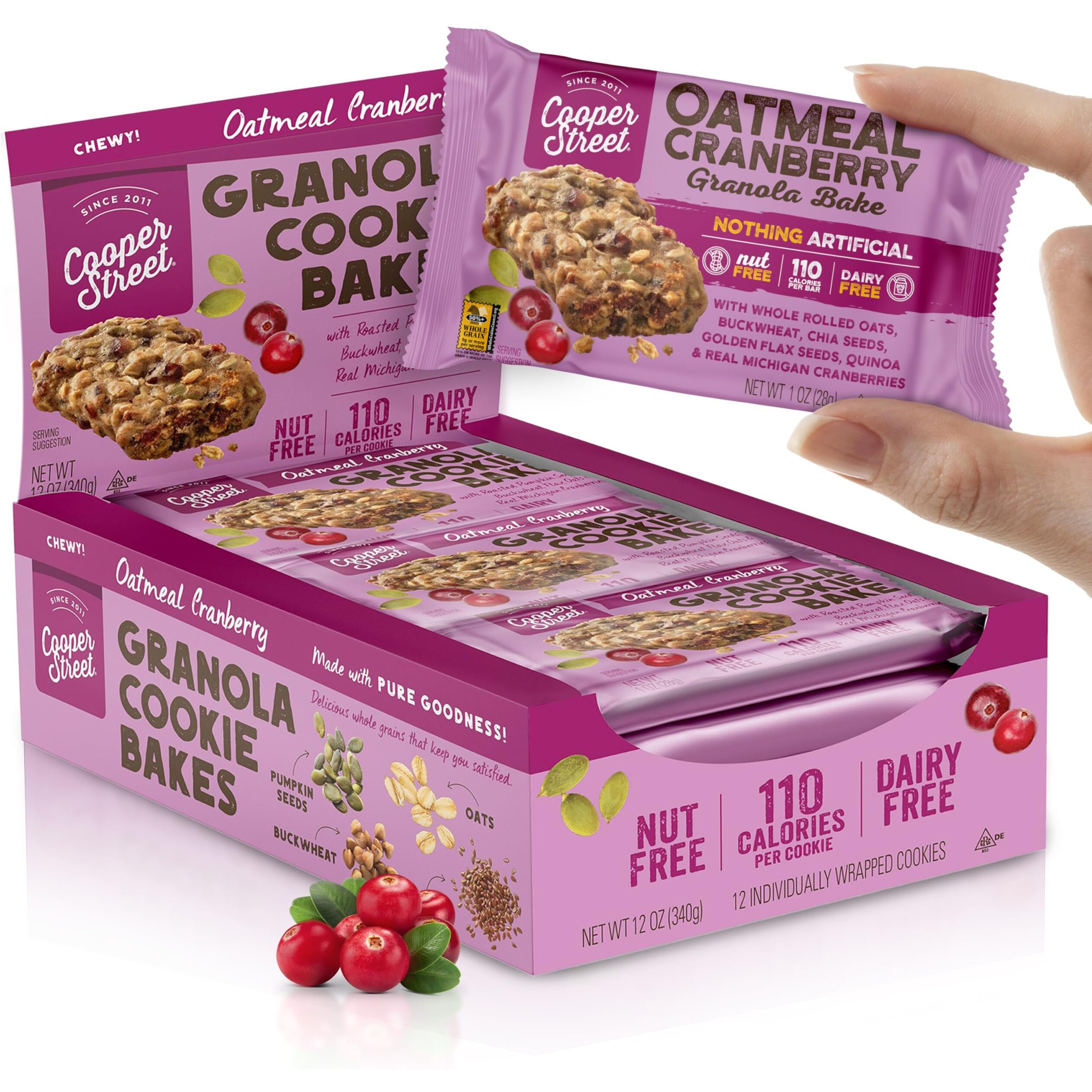 Cooper Street Granola Bakes - Healthy Chewy Breakfast Granola Bars With Chia, Flax, Buckwheat And Oats In Delicious Oatmeal Cranberry Flavor | Individually Wrapped Healthy Breakfast Bars | 12 Oz | 1 Pack