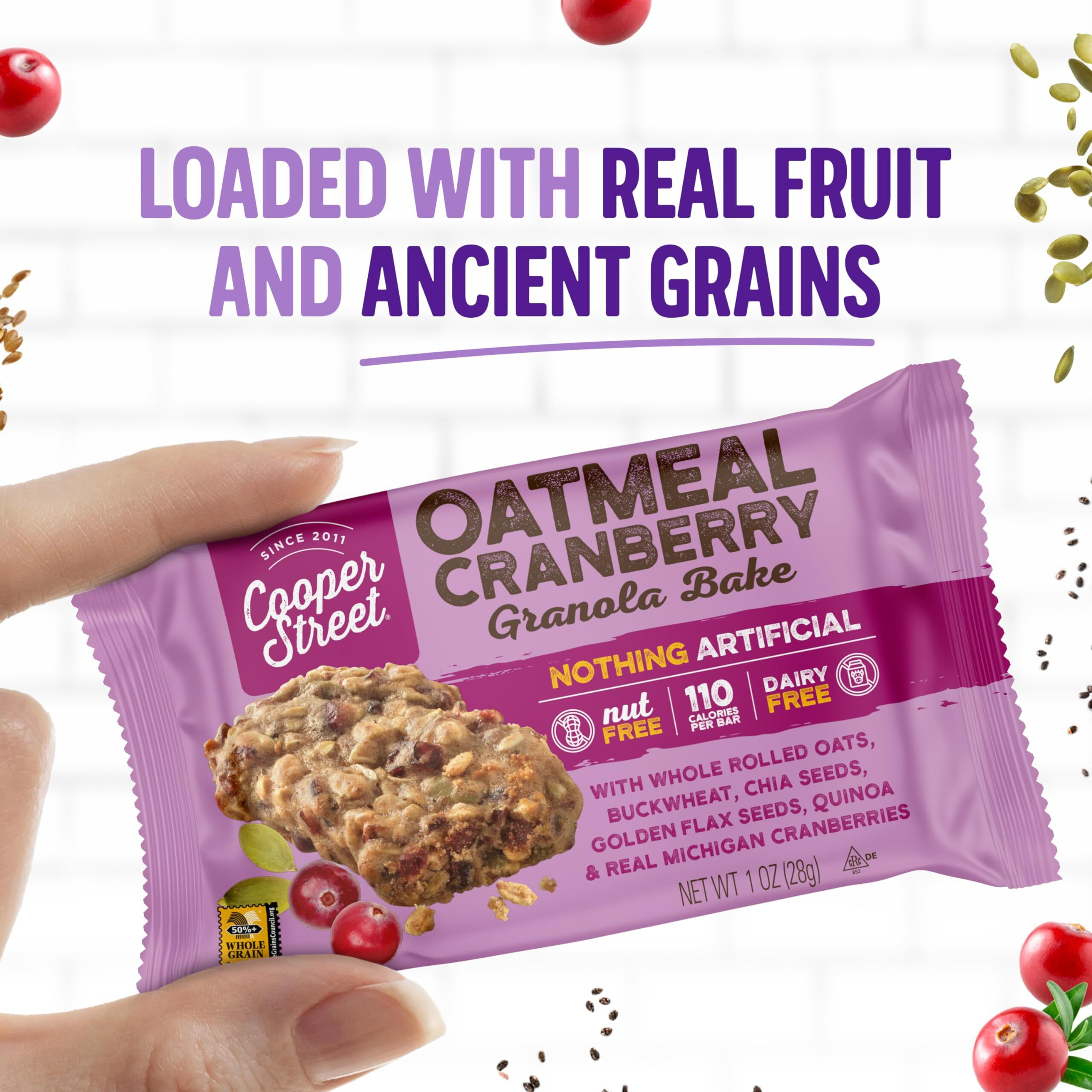 Cooper Street Granola Bakes - Healthy Chewy Breakfast Granola Bars With Chia, Flax, Buckwheat And Oats In Delicious Oatmeal Cranberry Flavor | Individually Wrapped Healthy Breakfast Bars | 12 Oz | 1 Pack