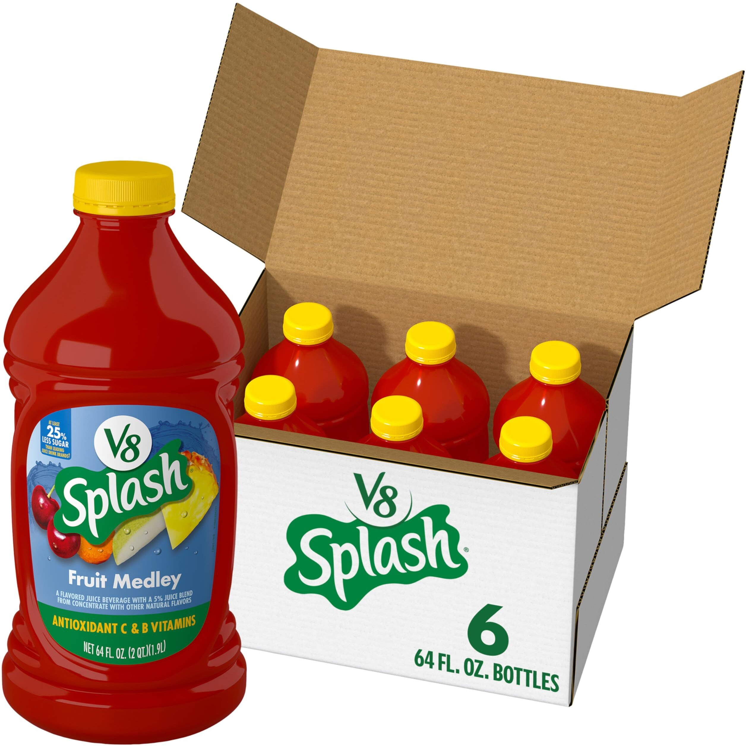 V8 Splash Fruit Medley Flavored Juice Beverage, 64 Fl Oz Bottle (6 Pack)