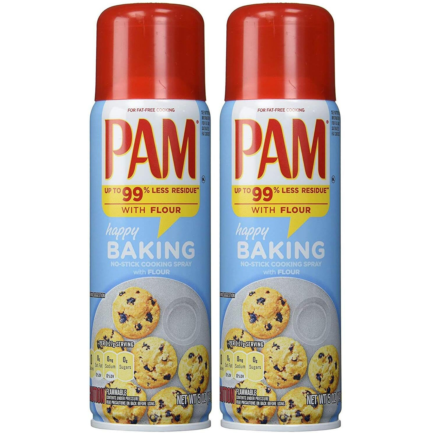 Pam No-Stick Cooking Spray - Happy Baking - With Flour - Net Wt. 5 Oz (141 G) Each - Pack Of 2