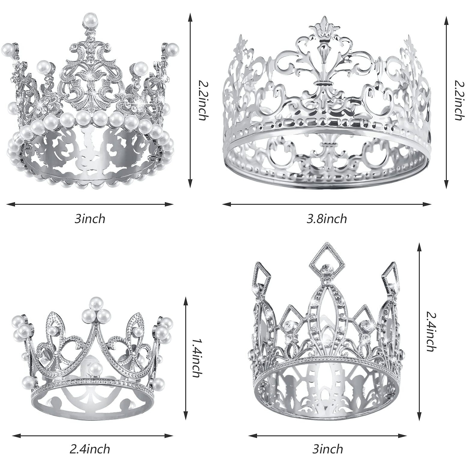 4 Pieces Silver Crown Cake Topper Birthday Mini Flower Bouquet Crown Cupcake Toppers Crystal Pearl Tiara Wedding Crown Cake Top Hair Ornament For Doll Flower Arrangements Wedding Baby Shower Decor