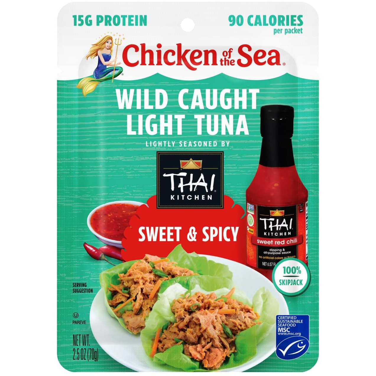 Chicken Of The Sea Wild Caught Light Tuna, 2.5 Ounce Packets (Box Of 12), Lightly Seasoned Sweet & Spicy