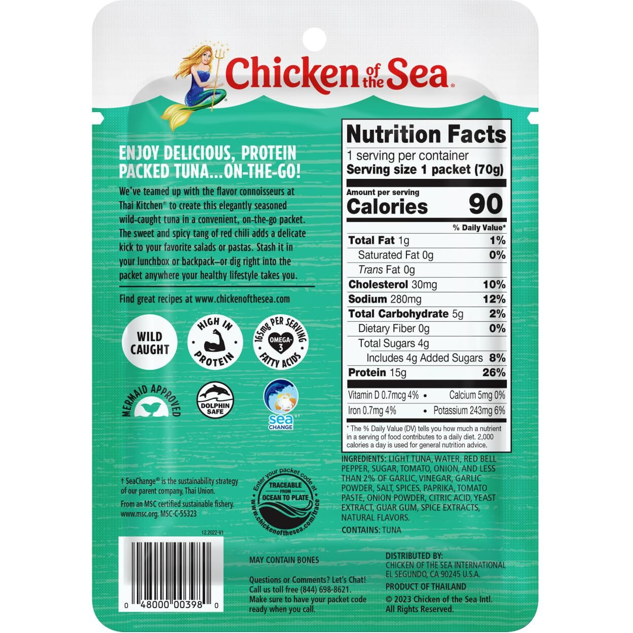 Chicken Of The Sea Wild Caught Light Tuna, 2.5 Ounce Packets (Box Of 12), Lightly Seasoned Sweet & Spicy