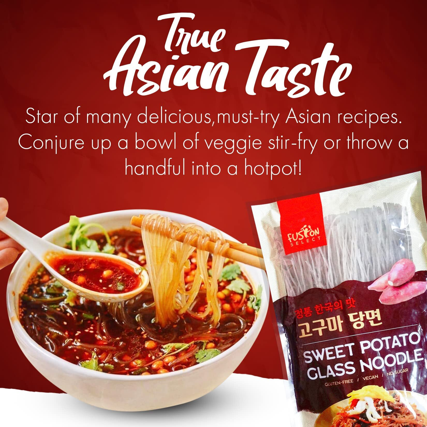 Fusion Select 2 Packs Sweet Potato Glass Noodles - Zero-Fat, Low-Calorie, No-Sodium Diet-Friendly, Gluten-Free, Vegan, Stir-Fry, Dumplings, Hot Pot - For Chinese, Korean Recipes - 7.05Oz