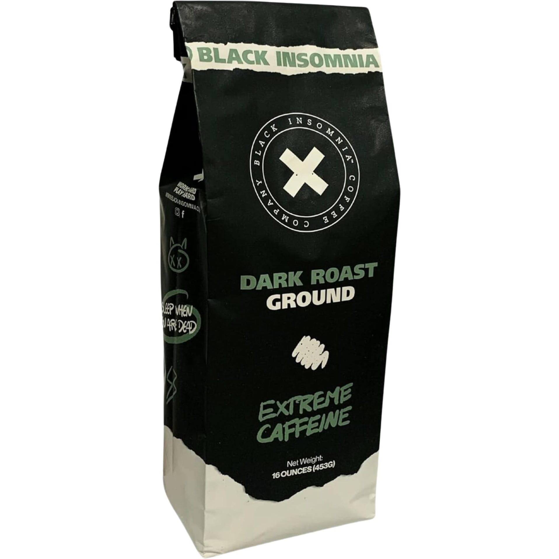 Black Insomnia Ground Coffee - The Strongest Coffee In The World - 1Lb (Dark Roast, 1 Pound)
