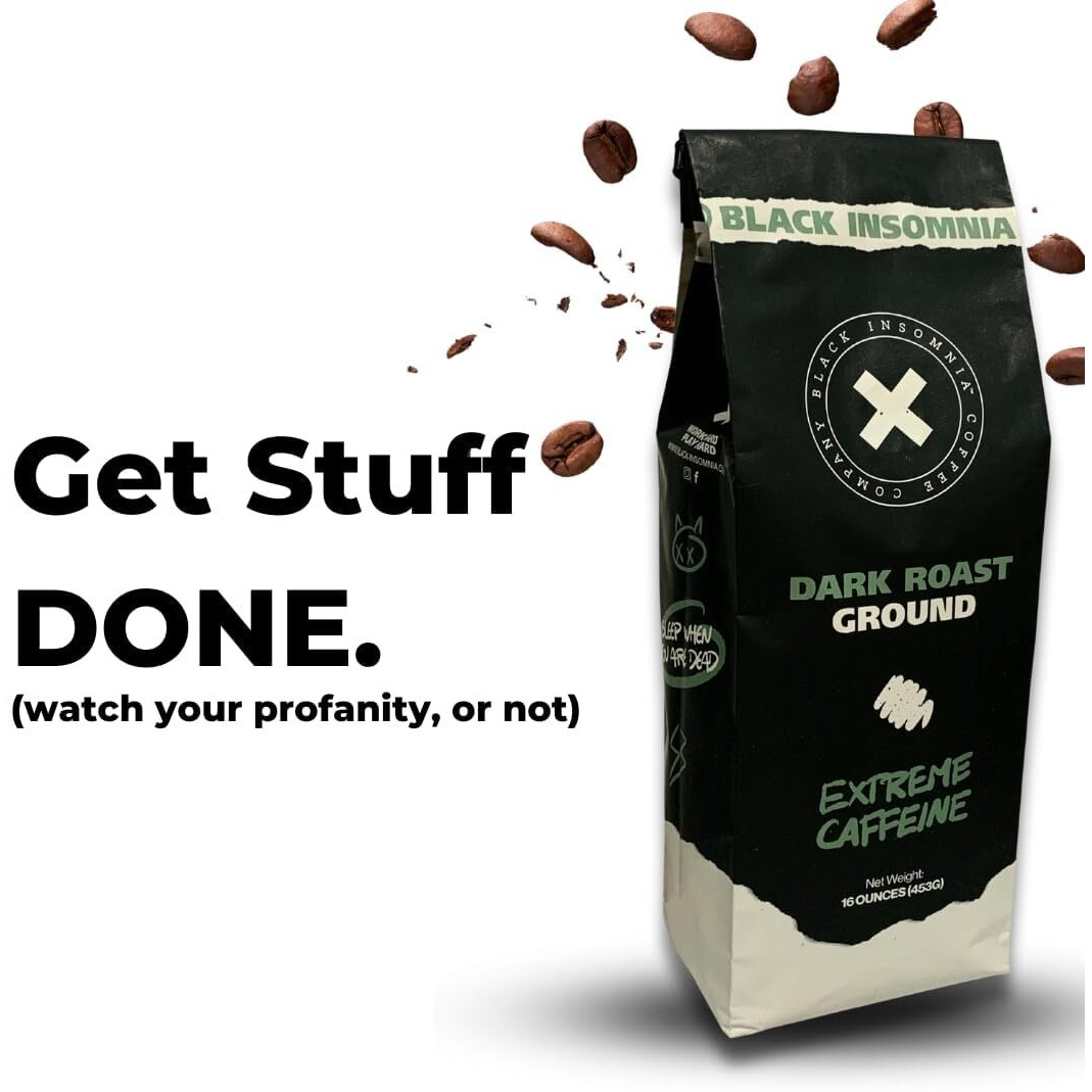 Black Insomnia Ground Coffee - The Strongest Coffee In The World - 1Lb (Dark Roast, 1 Pound)